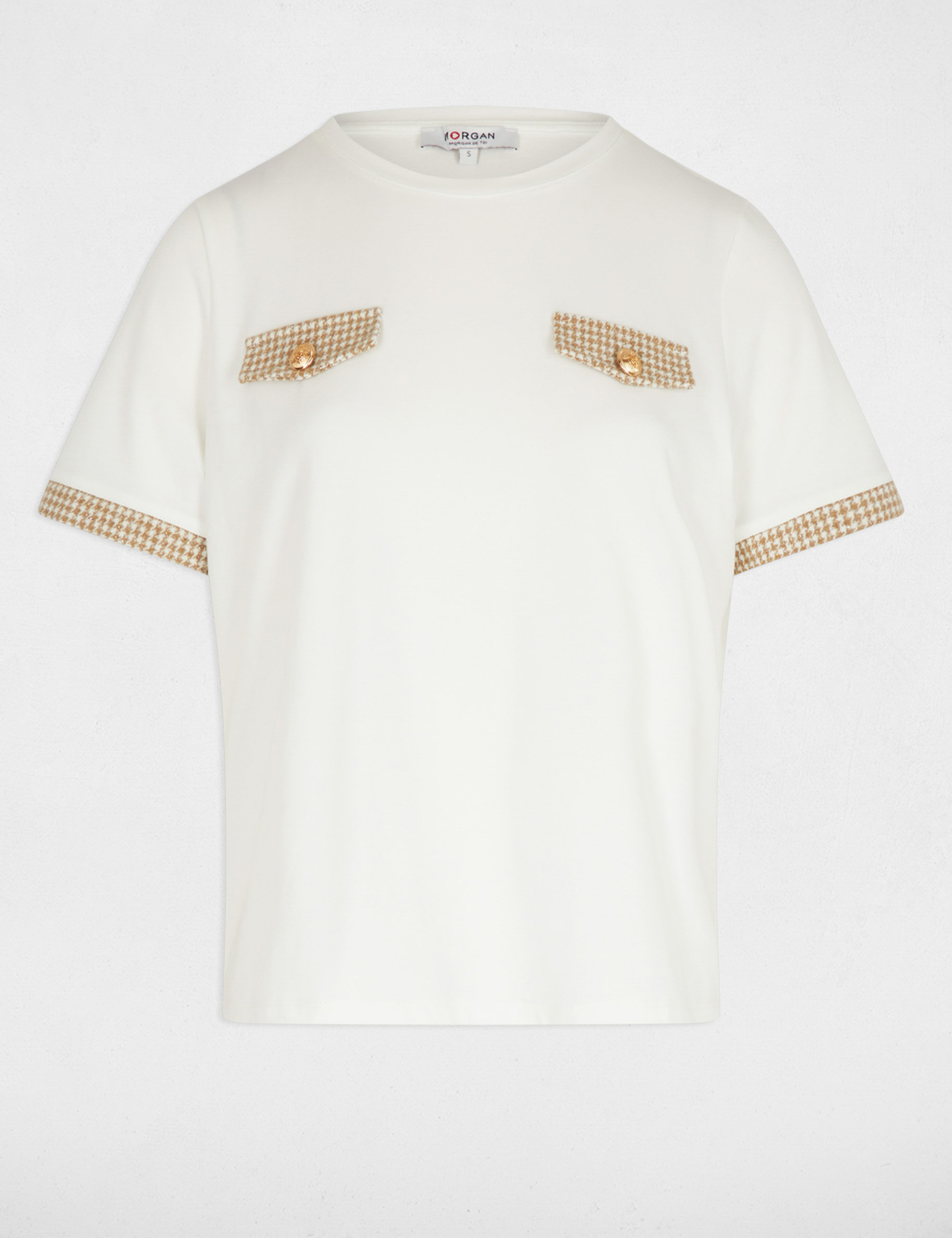 Camiseta corta cuello redondo blanco mujer