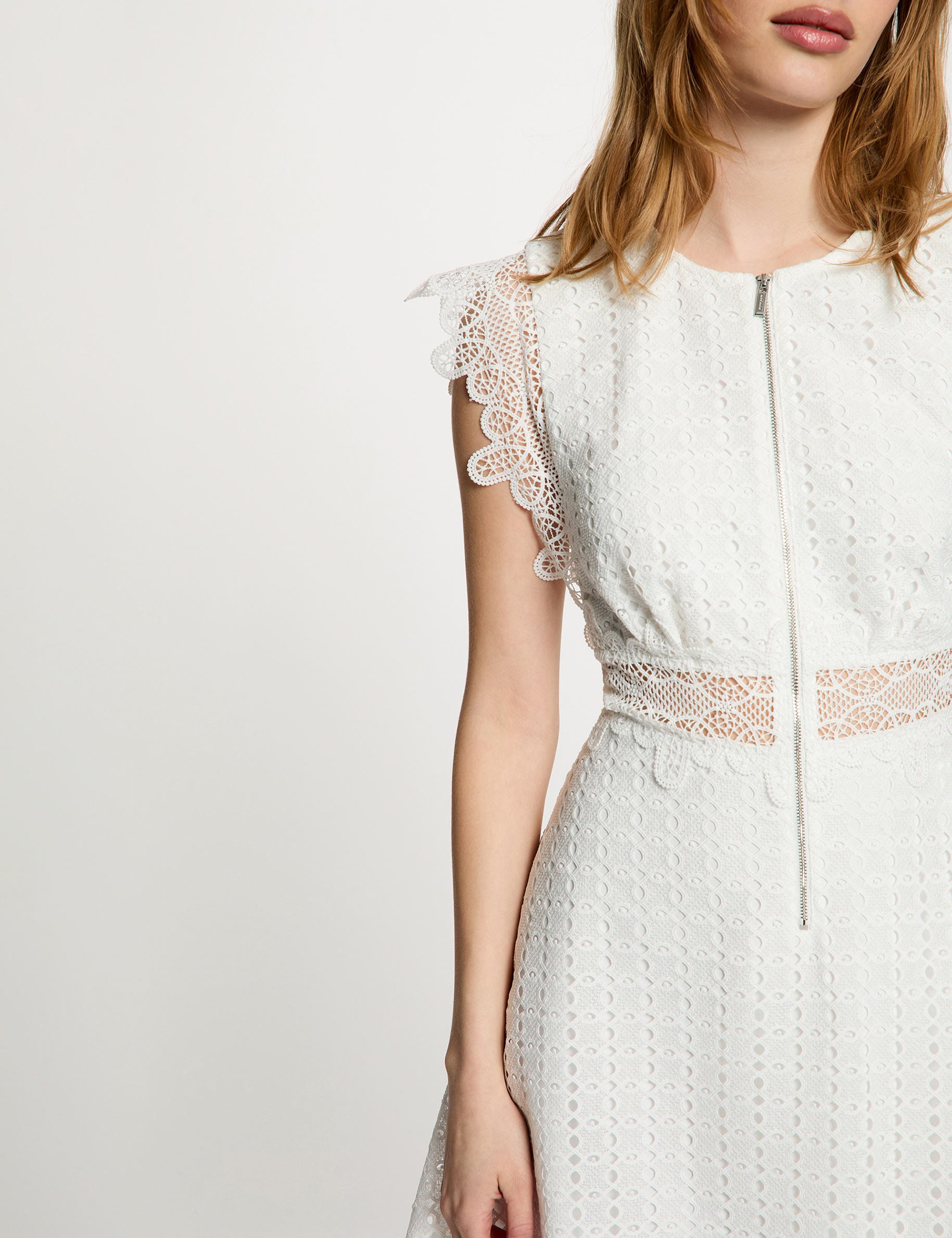 Vestido corto acampanado blanco mujer
