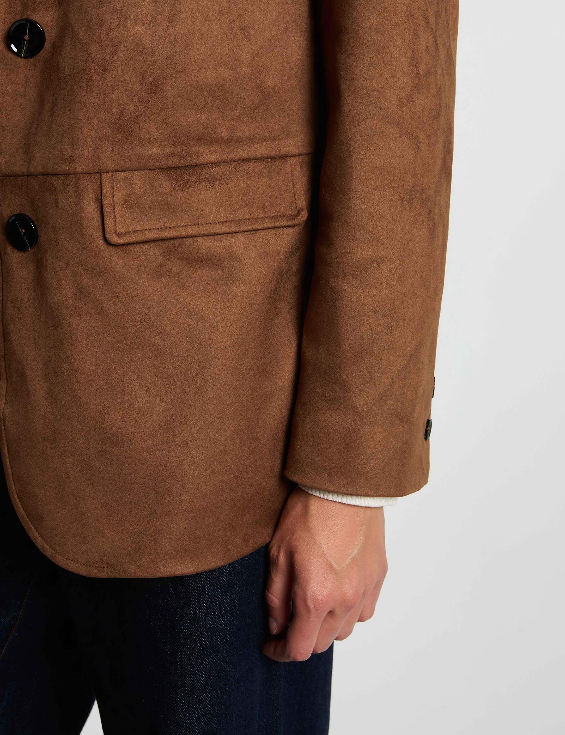 Chaqueta de ante con cuello de solapa marr&oacute;n chocolate mujer