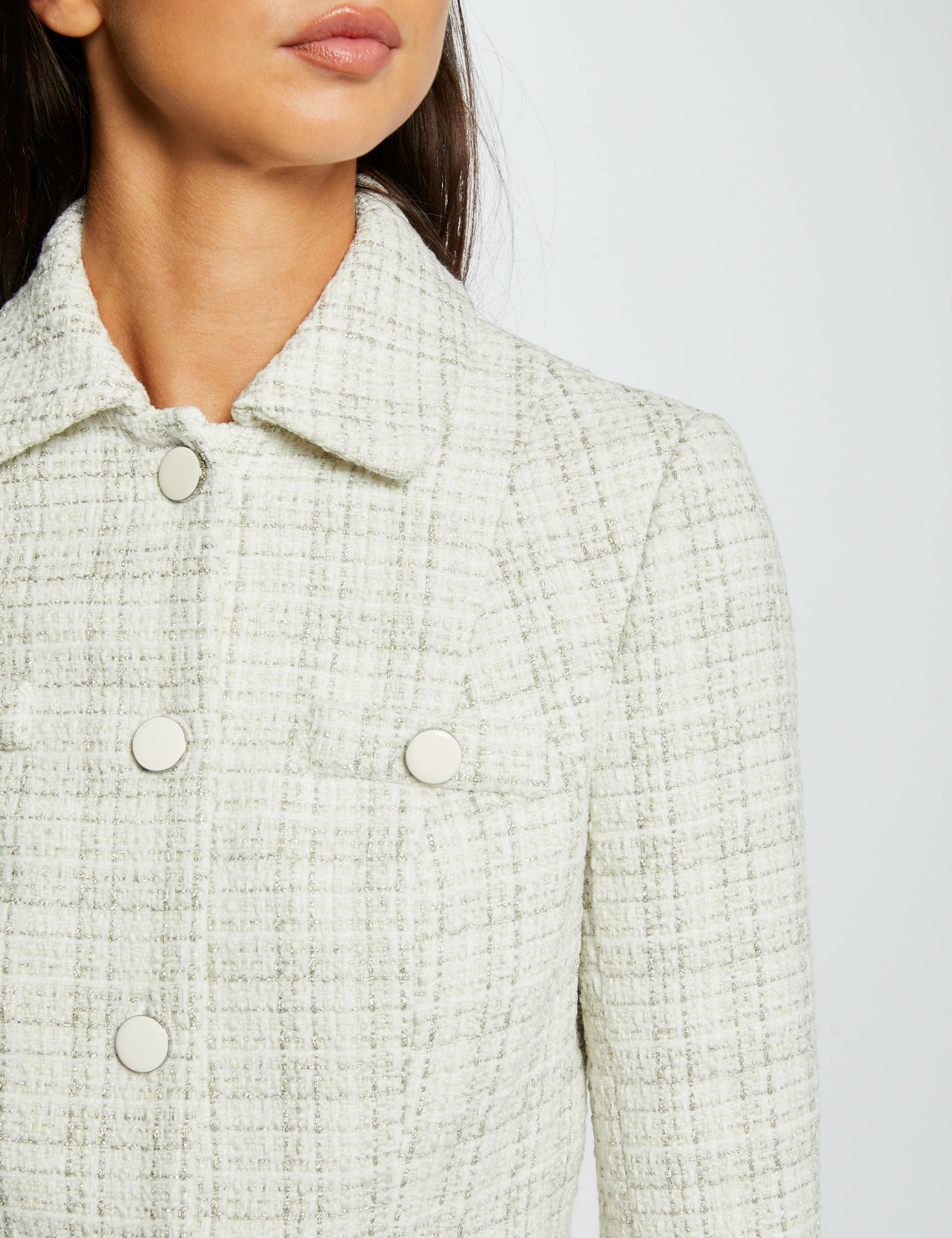 chaqueta recta con hilos metalizados crudo mujer Chaqueta recta con hilos metalizados crudo mujer