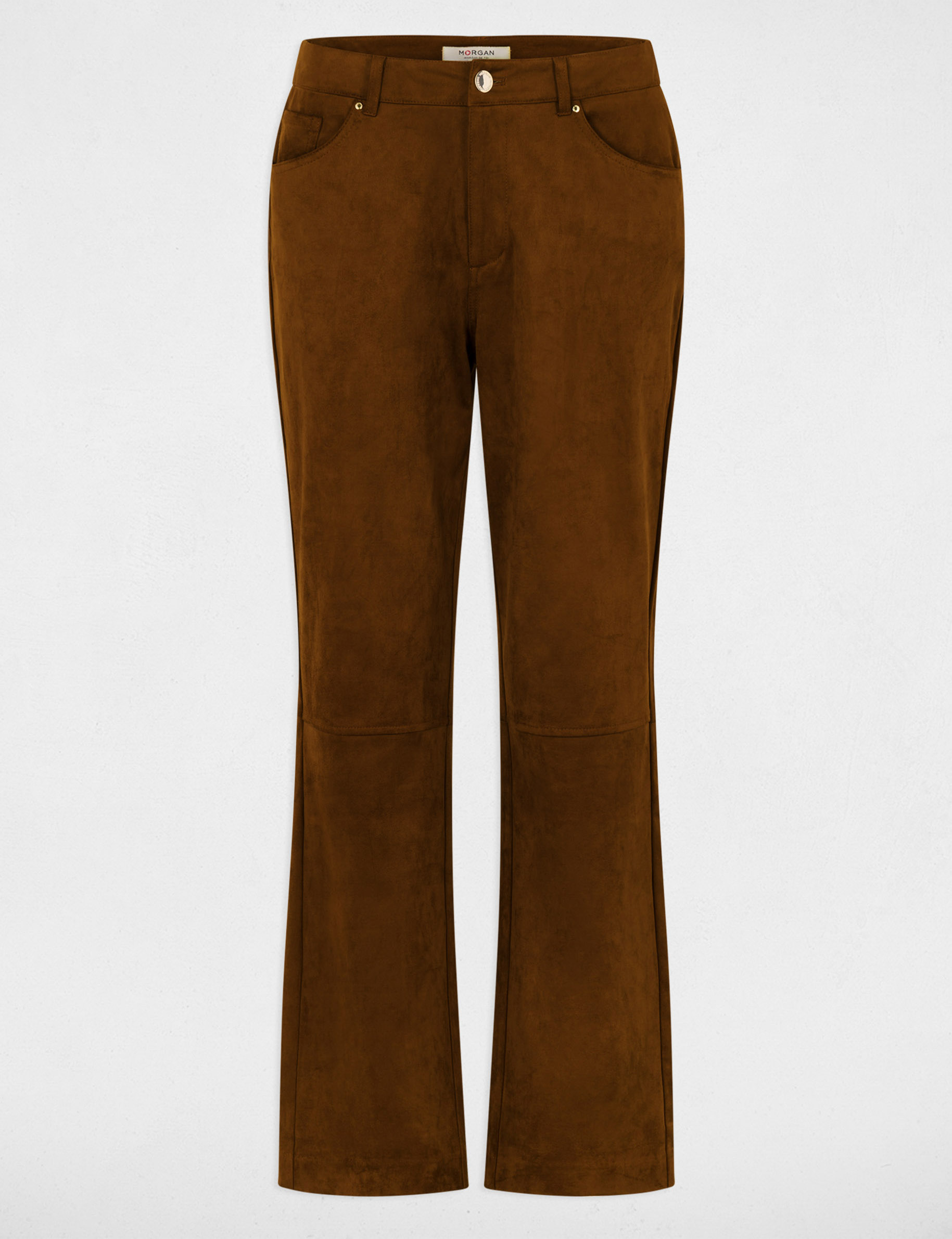 Pantal&oacute;n recto de ante marr&oacute;n chocolate mujer