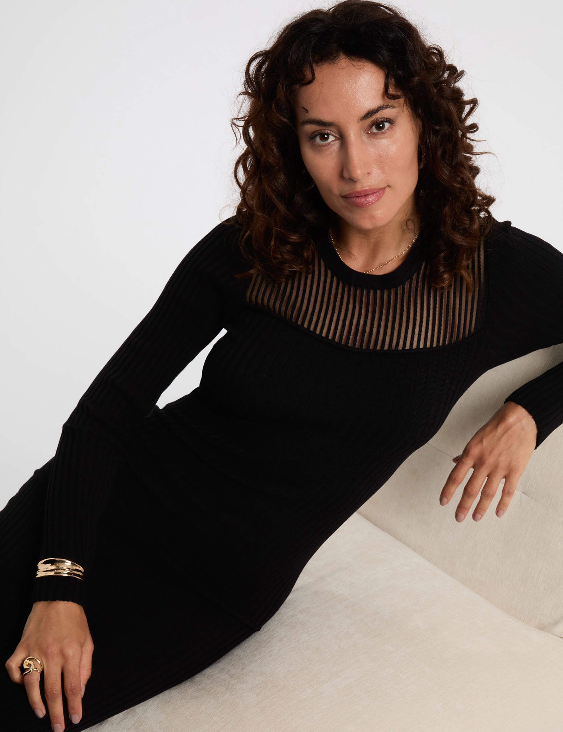 Vestido largo calado negro mujer