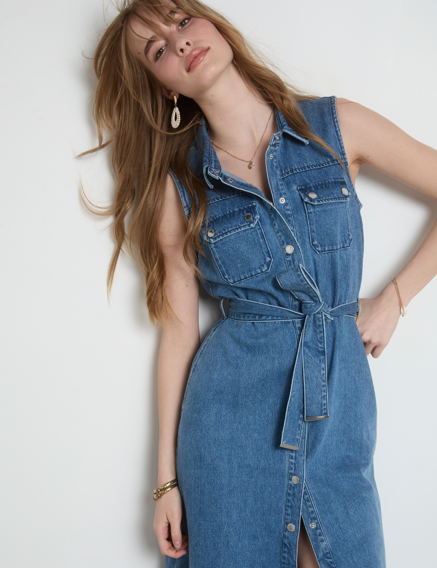 vestido midi evase vaquero denim stone mujer Vestido midi evasé vaquero denim stone mujer