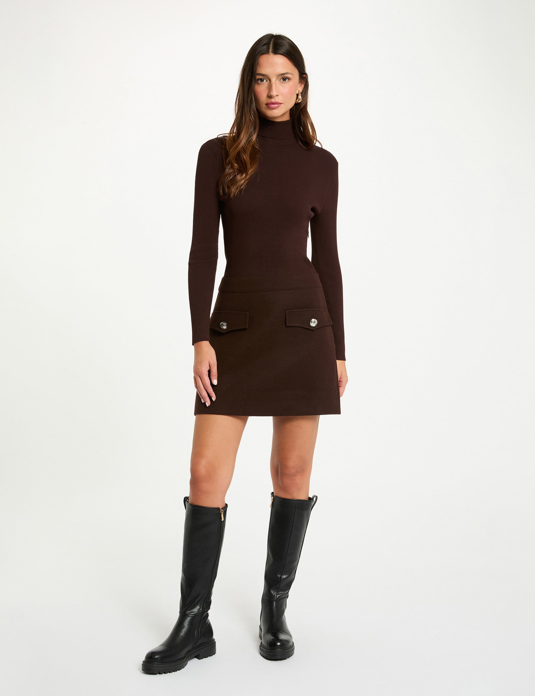 Vestido corto ajustado 2 en 1 marr&oacute;n oscuro mujer