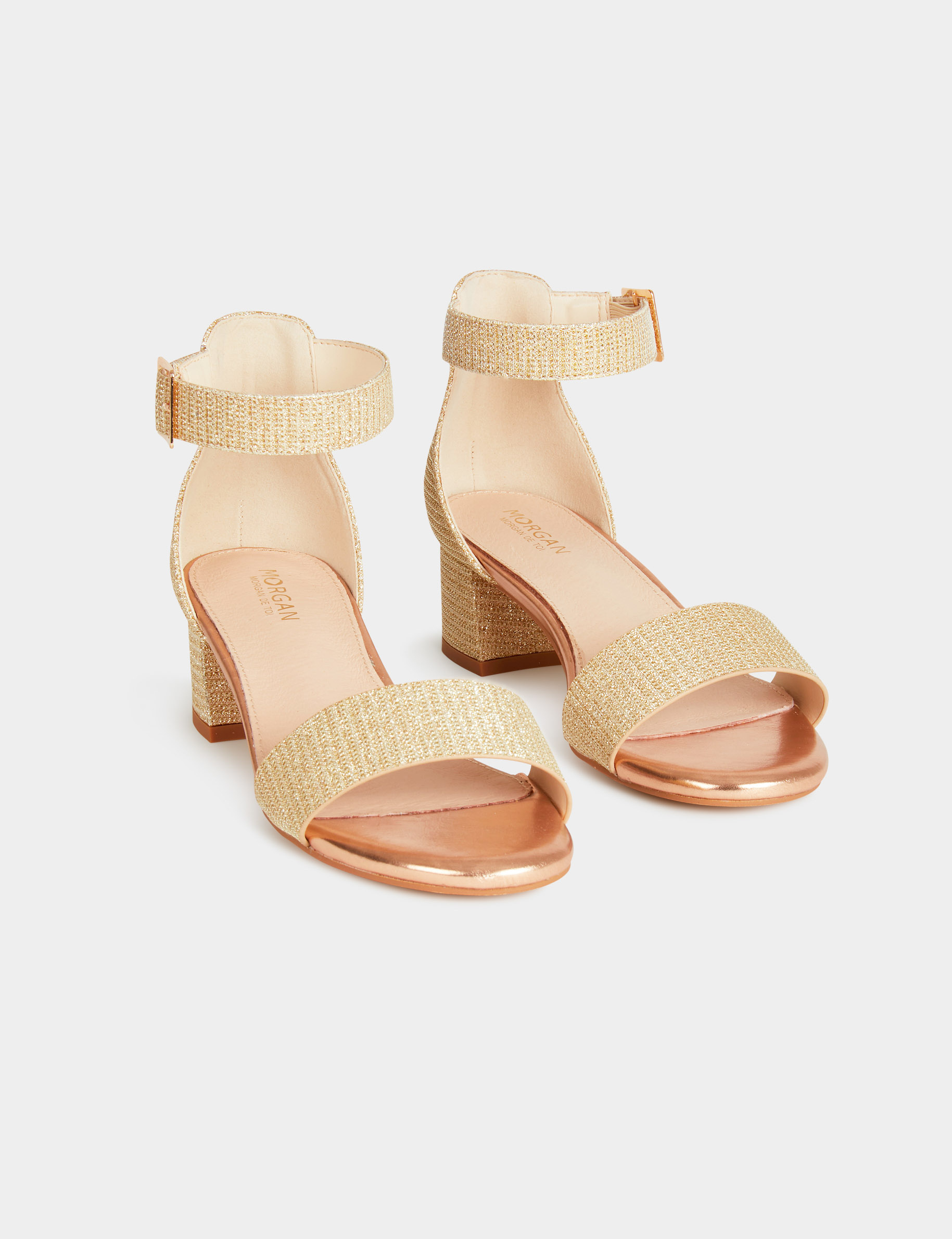 sandalias de tacon efecto metalizado dorado mujer Sandalias de tacón efecto metalizado dorado mujer