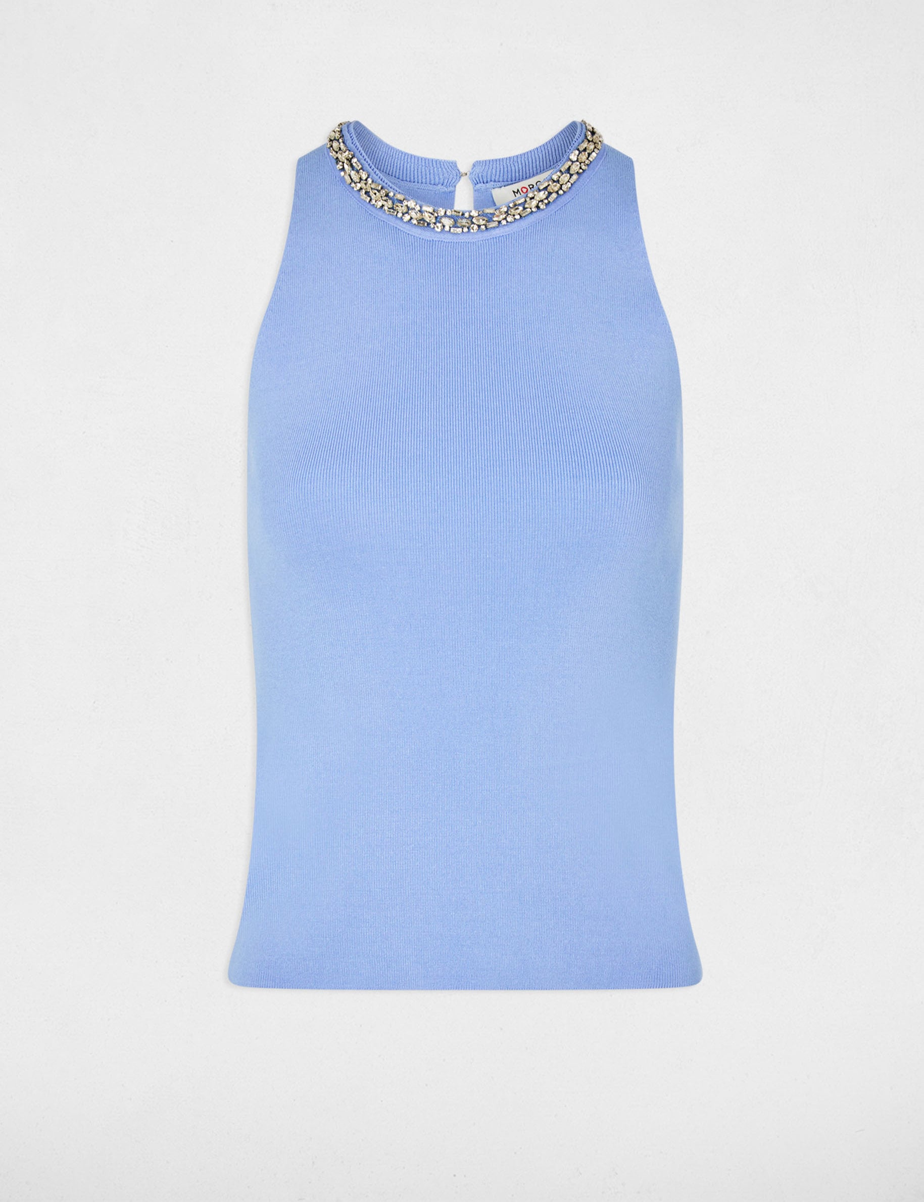 Camiseta ajustada con strass azul mujer