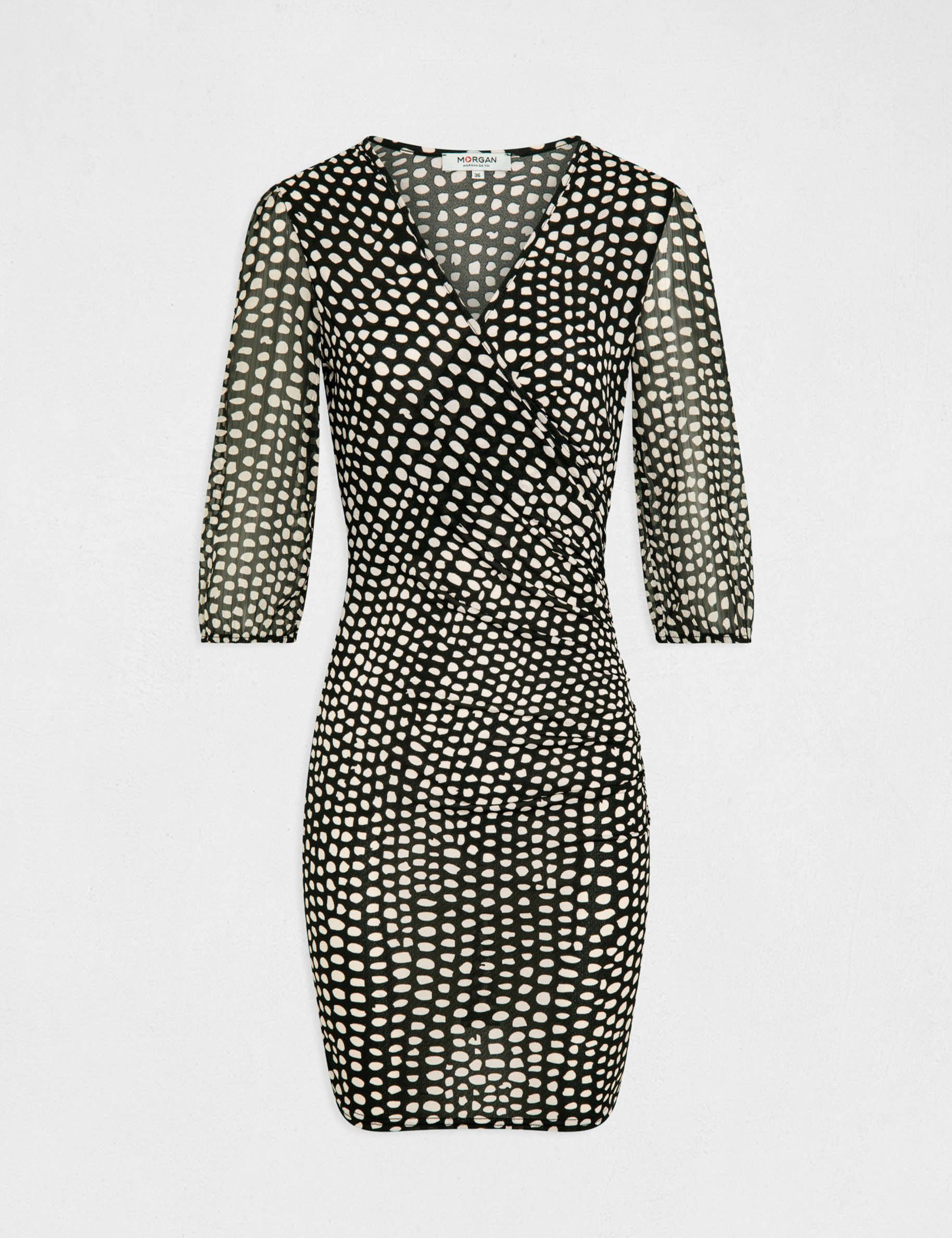 Vestido ajustado drapeado estampado negro mujer