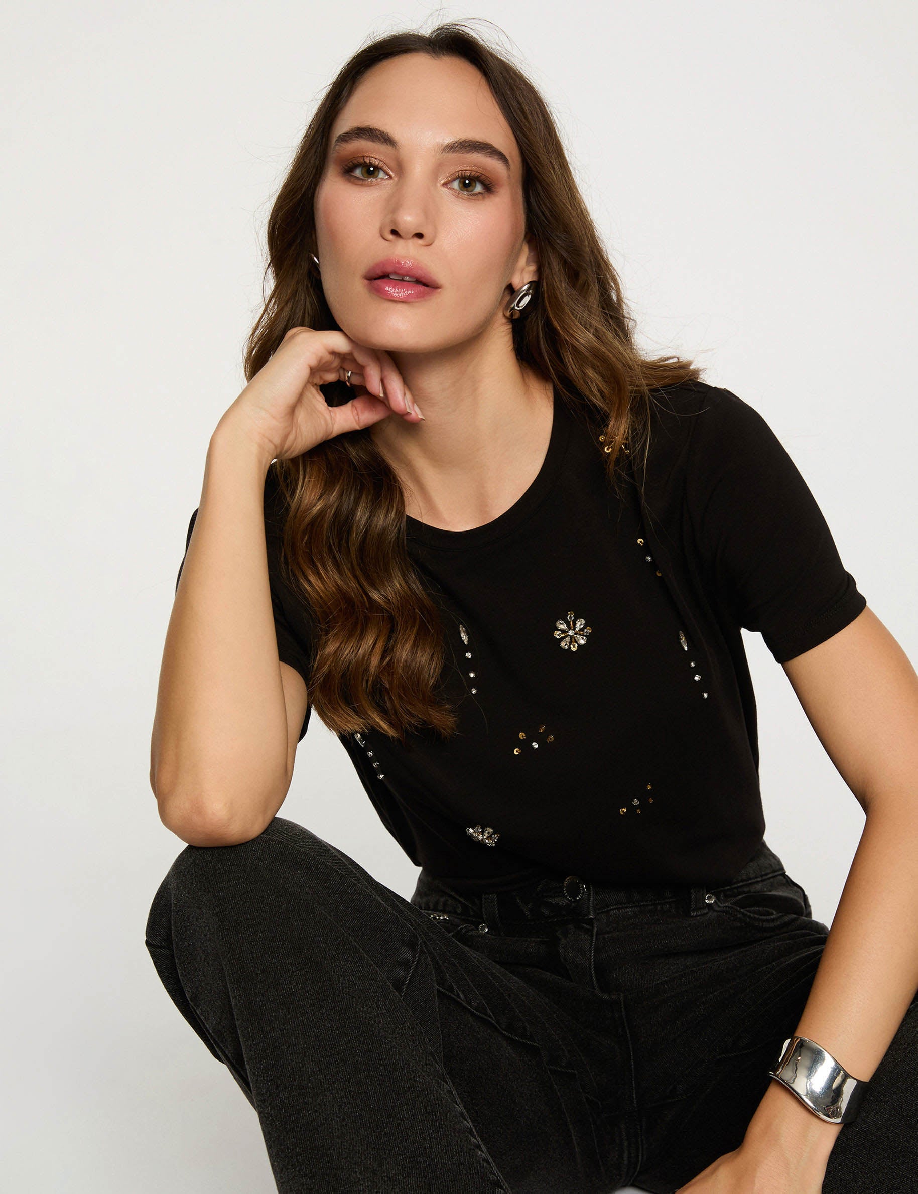 Camiseta de manga corta negro mujer