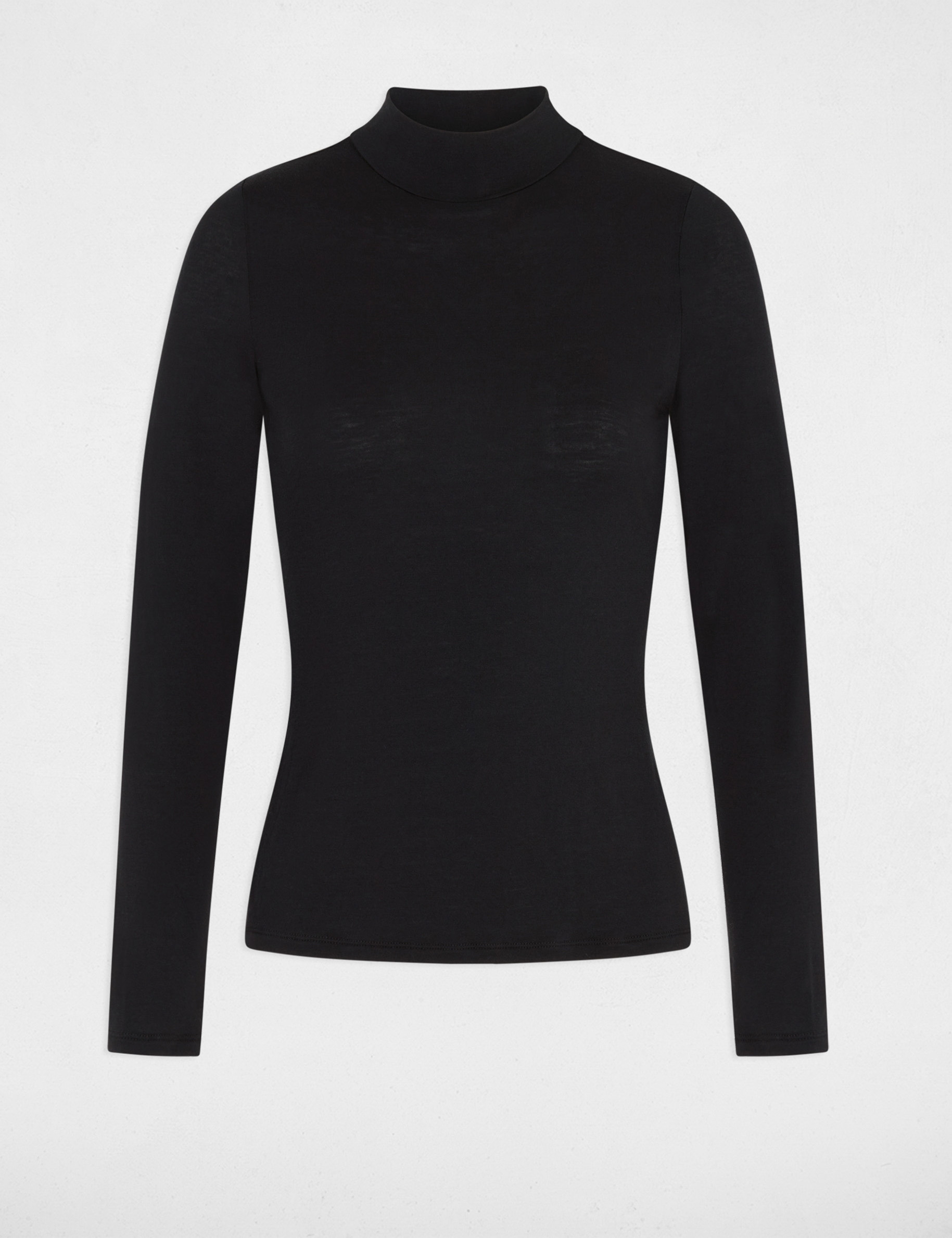 Camiseta cuello alto manga larga negro mujer