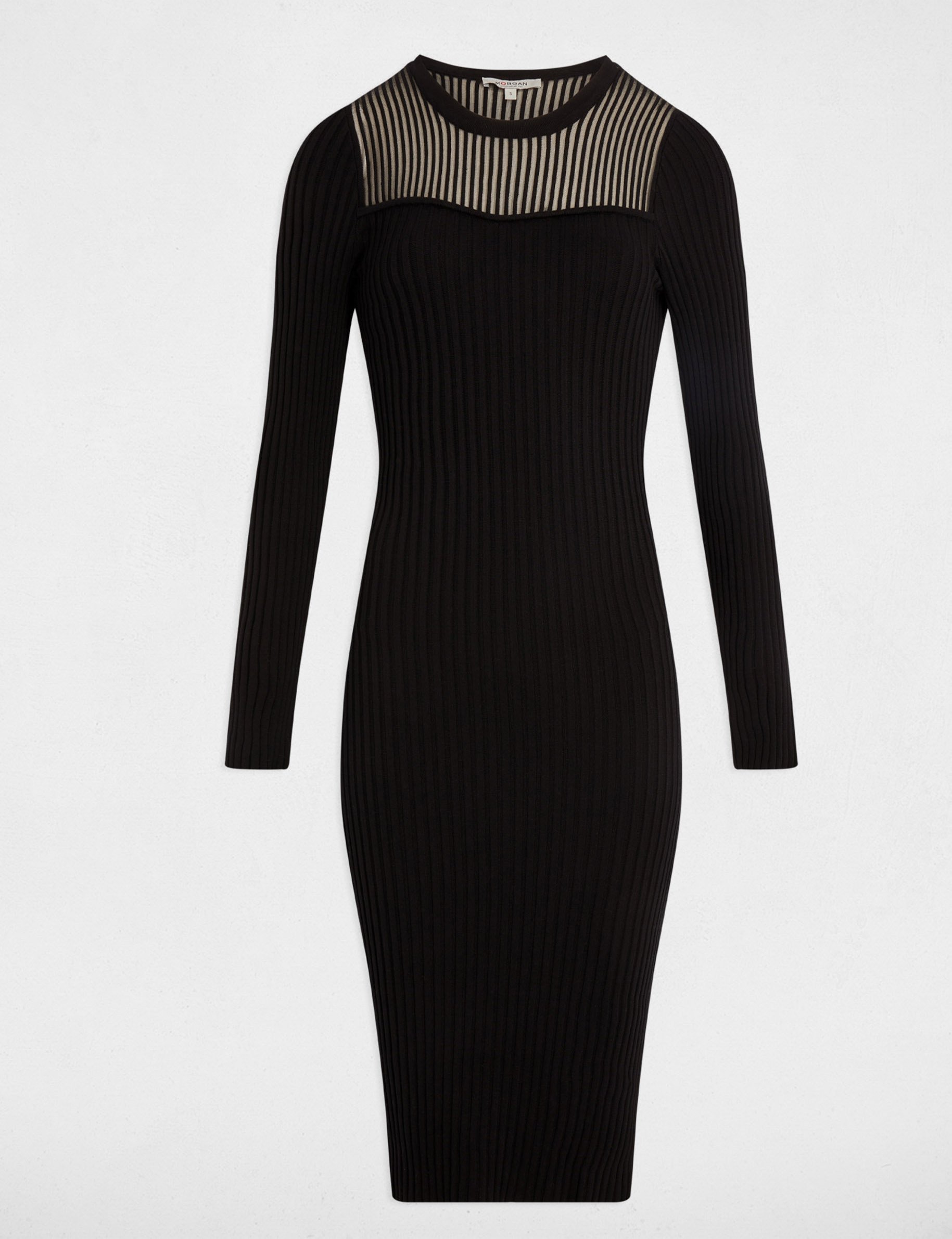 Vestido largo calado negro mujer