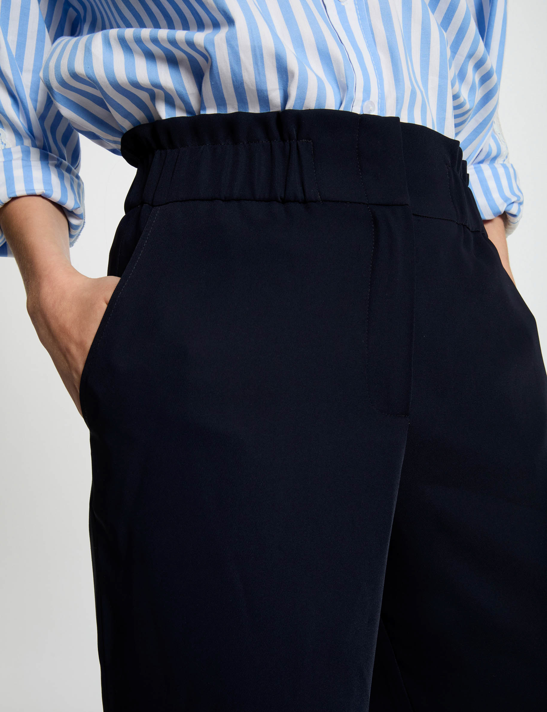 pantaln pernera ancha azul marino mujer Pantal�n pernera ancha azul marino mujer