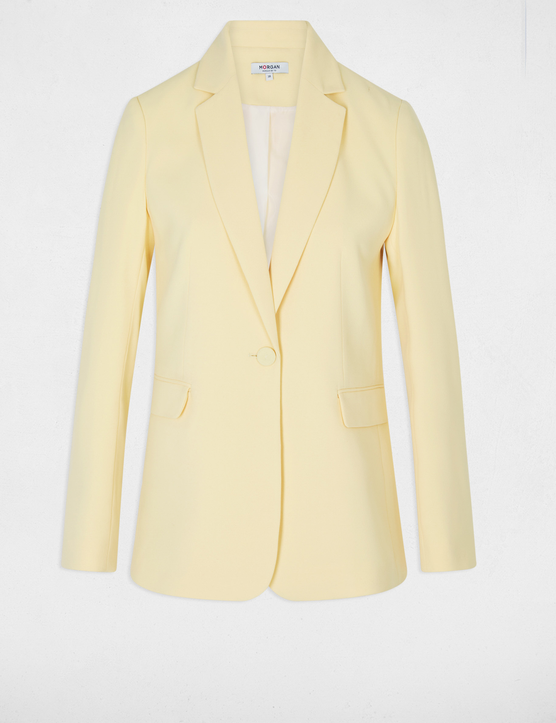 Chaqueta con cuello de sastre amarillo claro mujer