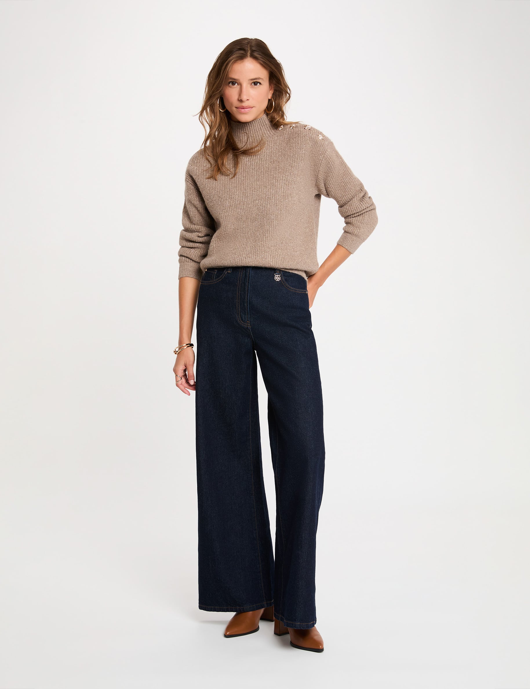 Jersey de cuello alto topo mujer