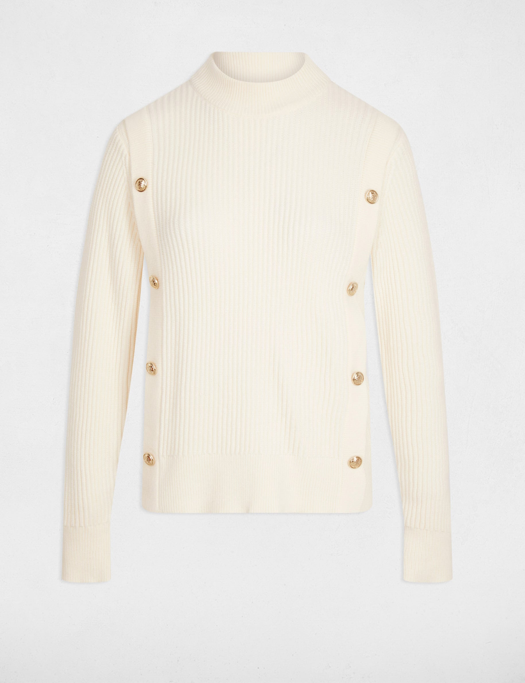Jersey corto de cuello alto marfil mujer