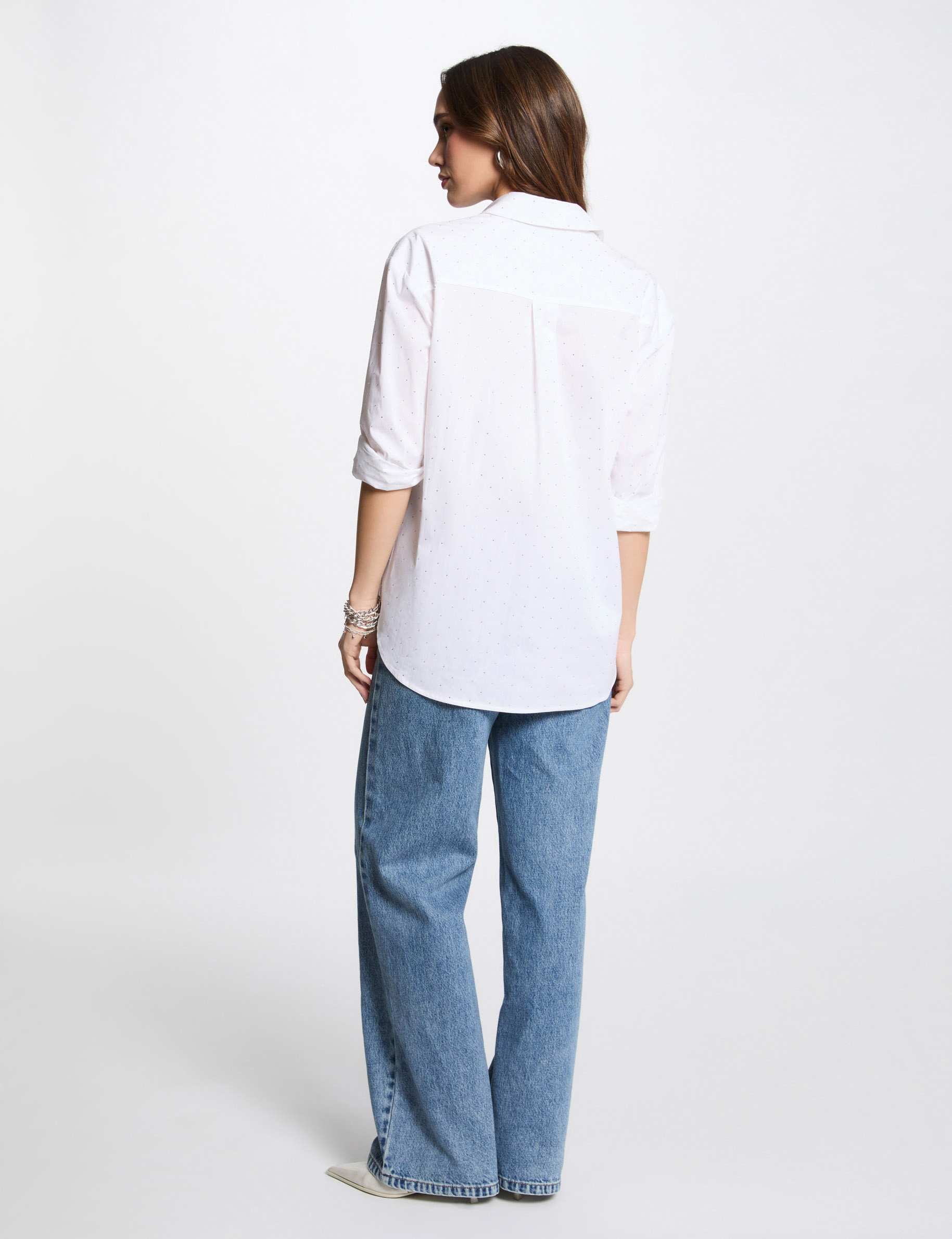 camisa manga larga strass blanco mujer Camisa manga larga strass blanco mujer