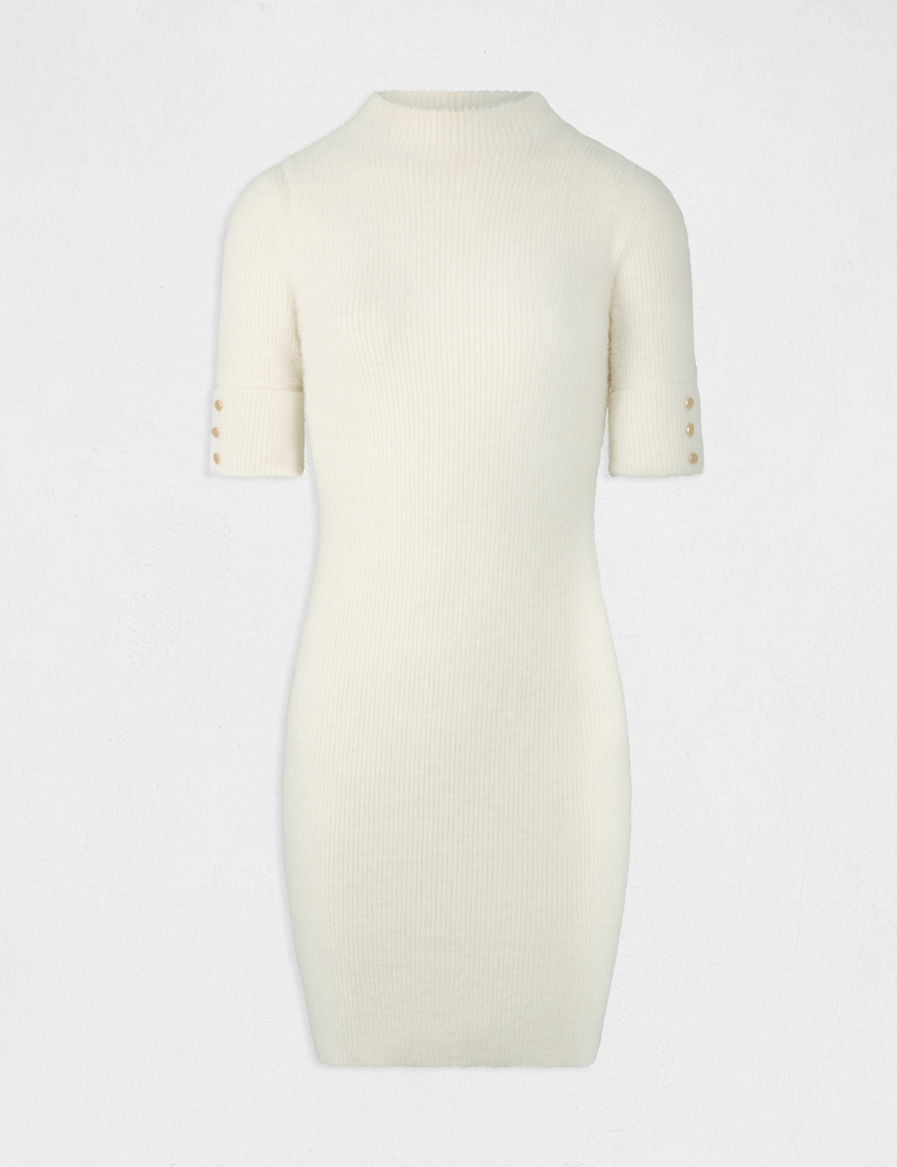 Vestido de punto ajustado manga corta marfil mujer