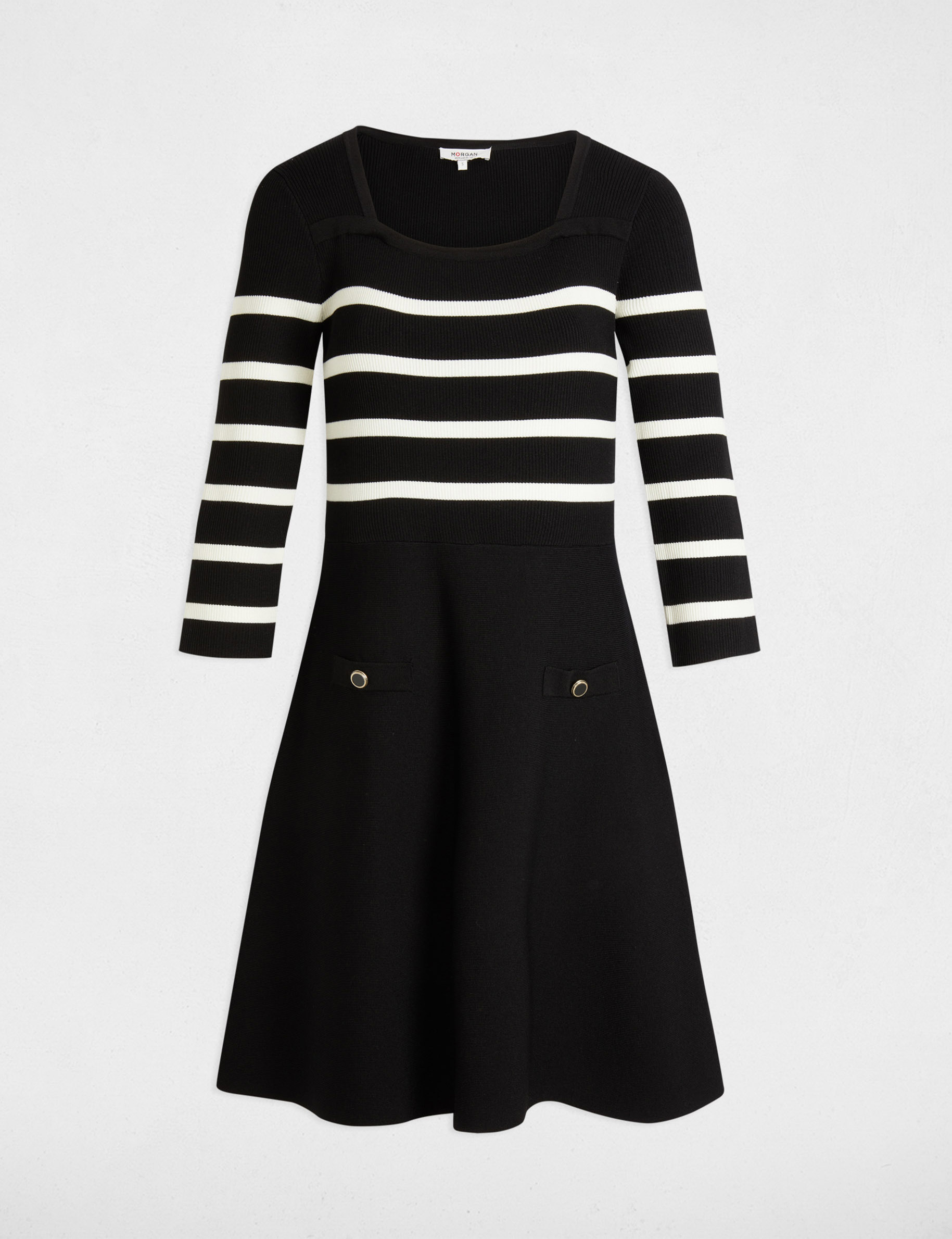 vestido punto evase con rayas negro mujer Vestido punto evasé con rayas negro mujer
