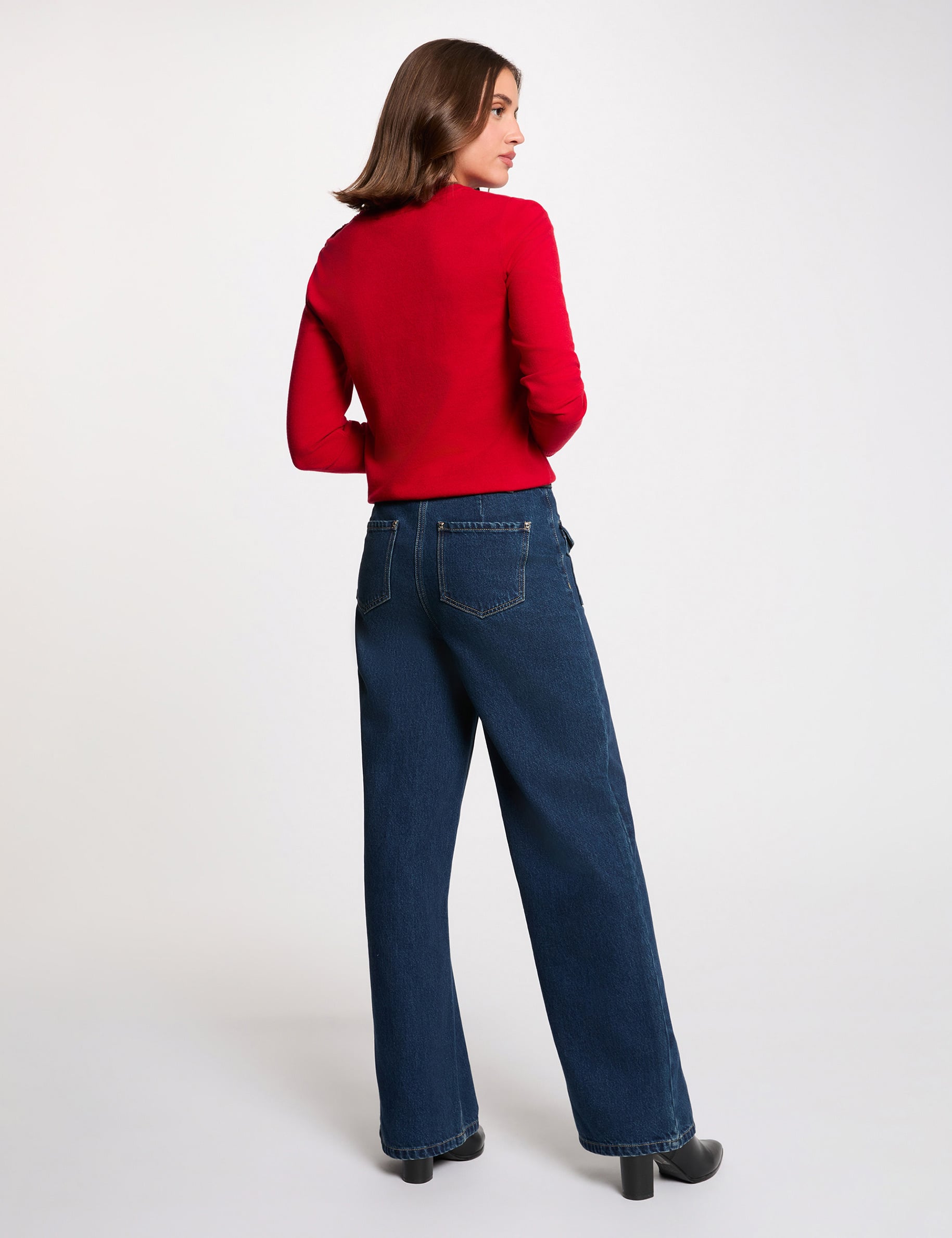 Jersey cuello redondo botones rojo mujer