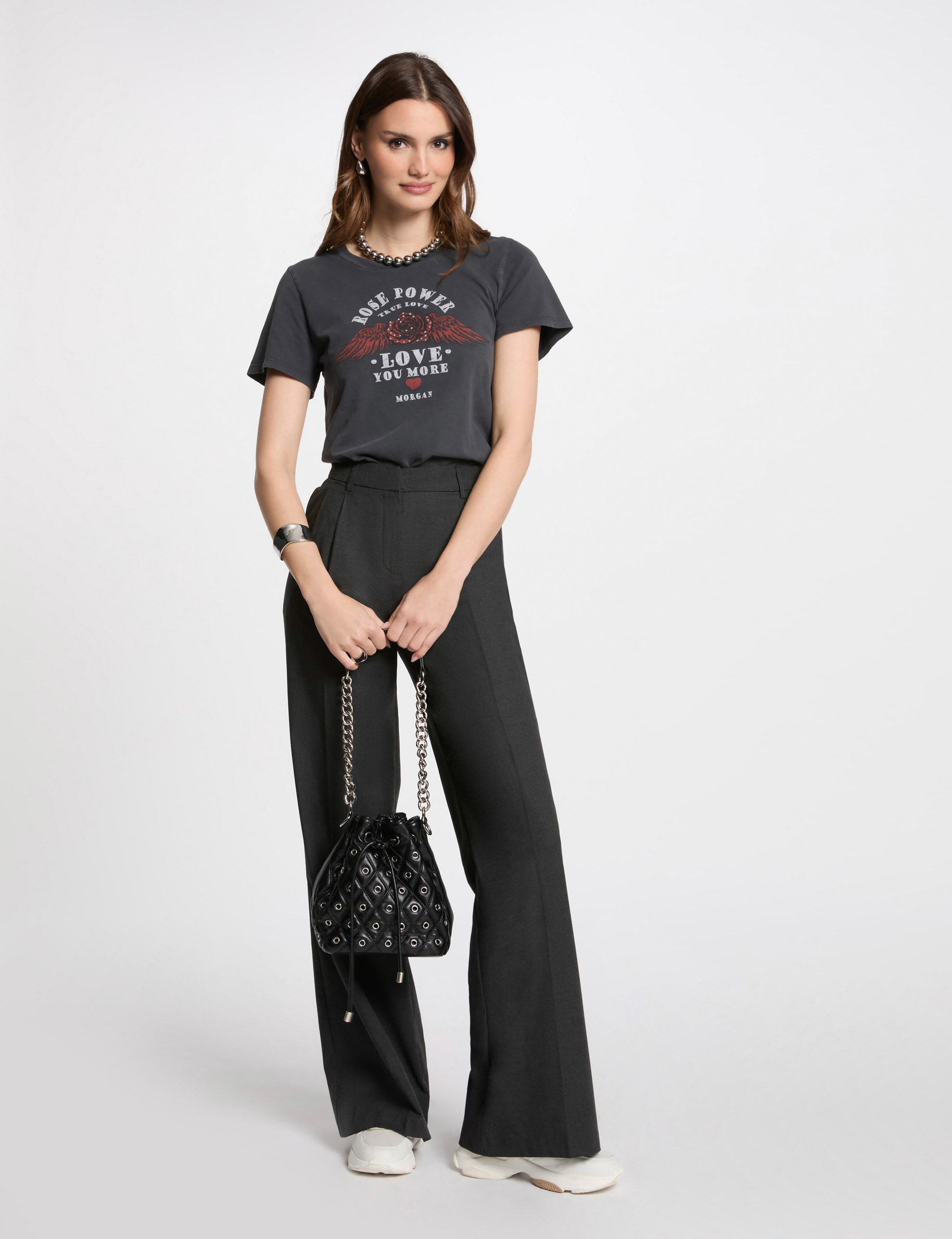 camiseta con mensaje gris oscuro mujer Camiseta con mensaje gris oscuro mujer