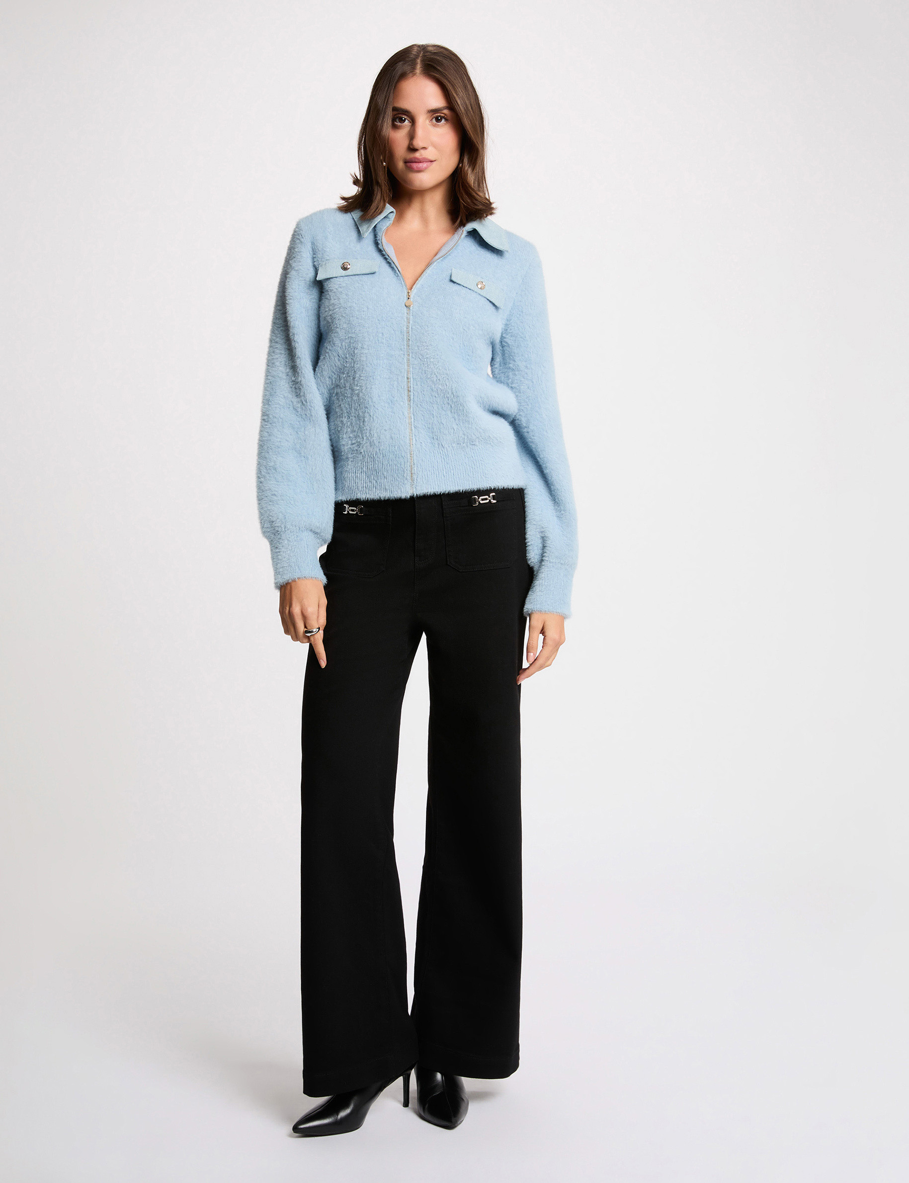 C&aacute;rdigan con cuello de solapa azul cielo mujer