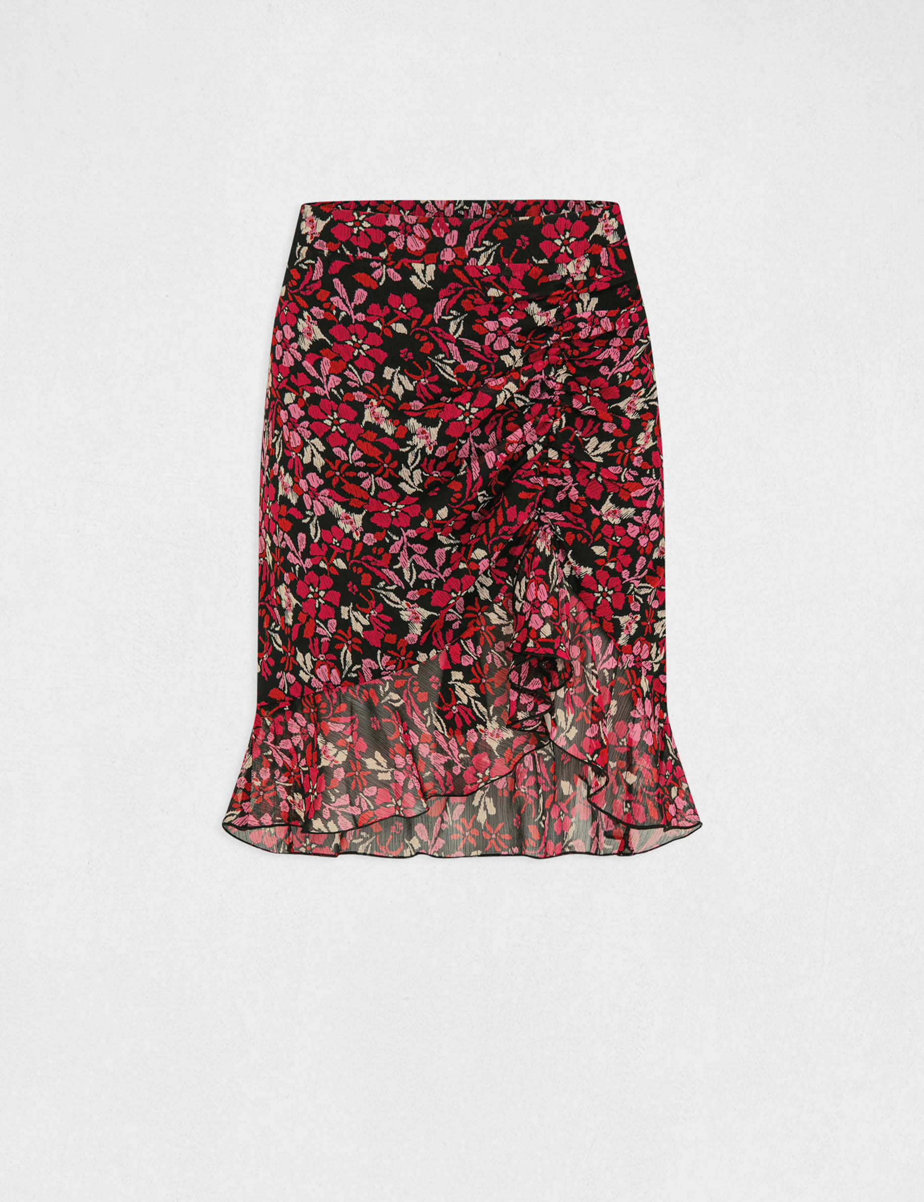Falda recta fruncida estampada multicolor mujer Falda recta fruncida estampada multicolor mujer