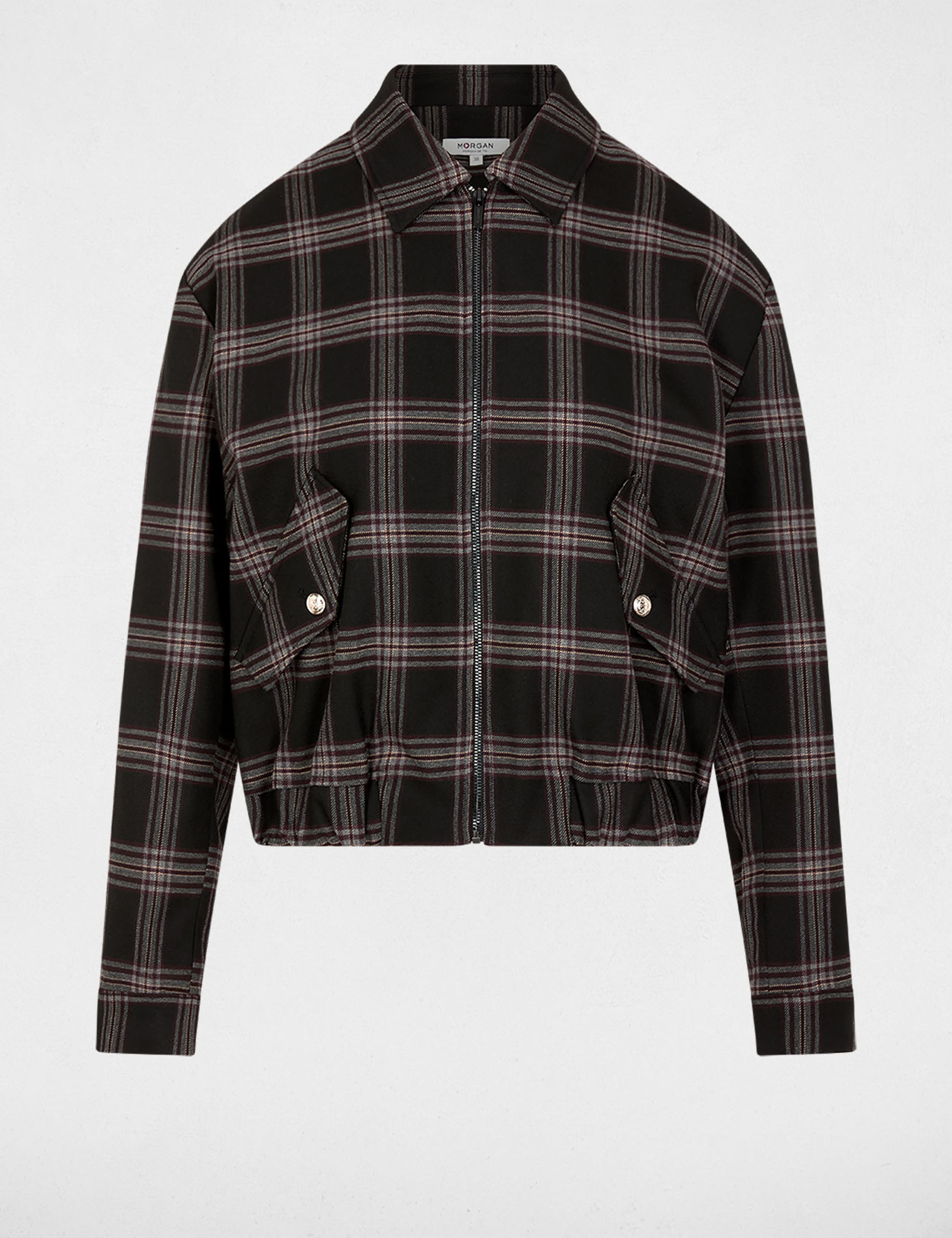 Chaqueta de cuadros negro mujer