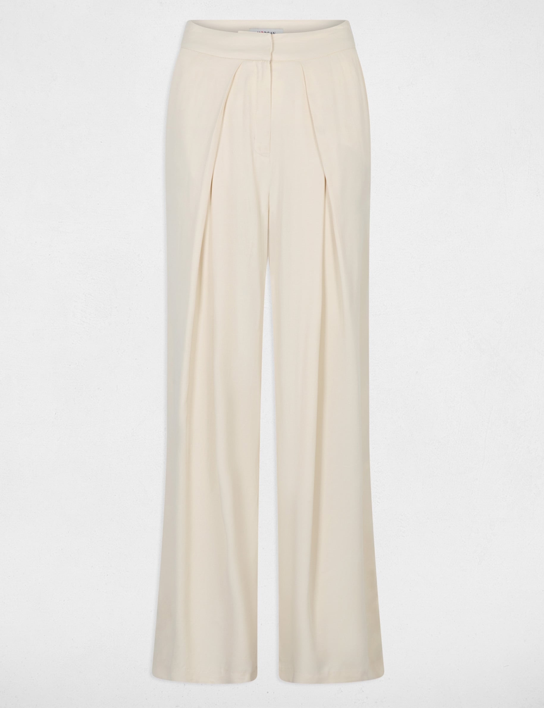 Pantal&oacute;n fluido de cintura alta marfil mujer
