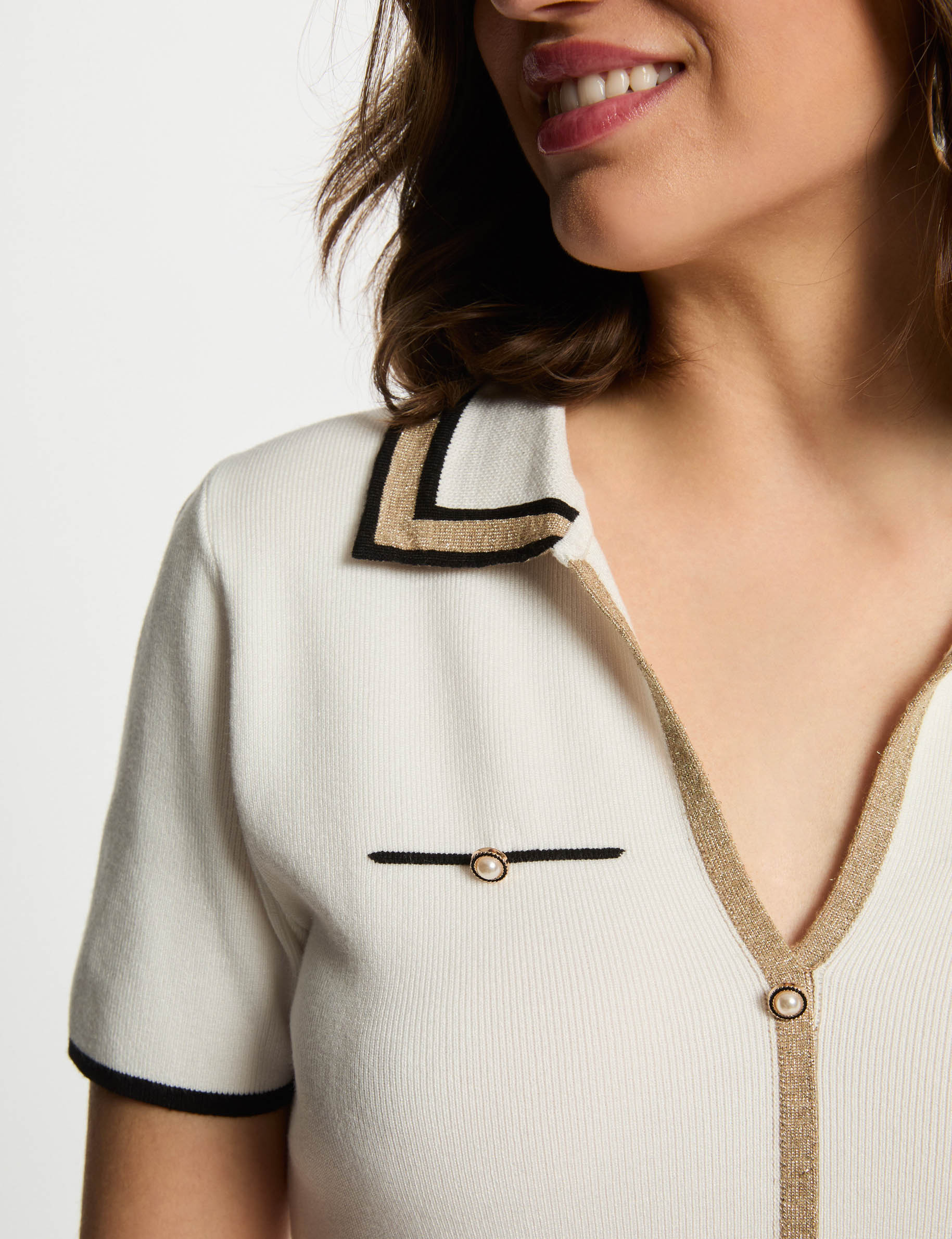 jersey cuello tipo polo manga corta blanco mujer Jersey cuello tipo polo manga corta blanco mujer