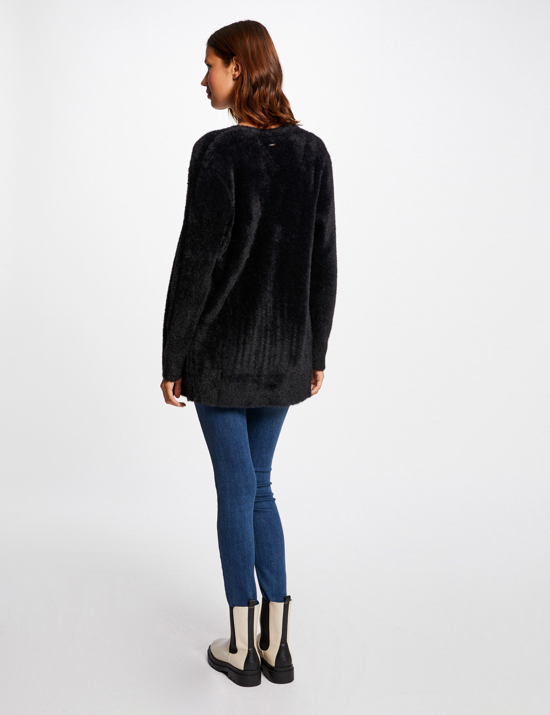 cardigan largo punto aterciopelado negro mujer Cárdigan largo punto aterciopelado negro mujer