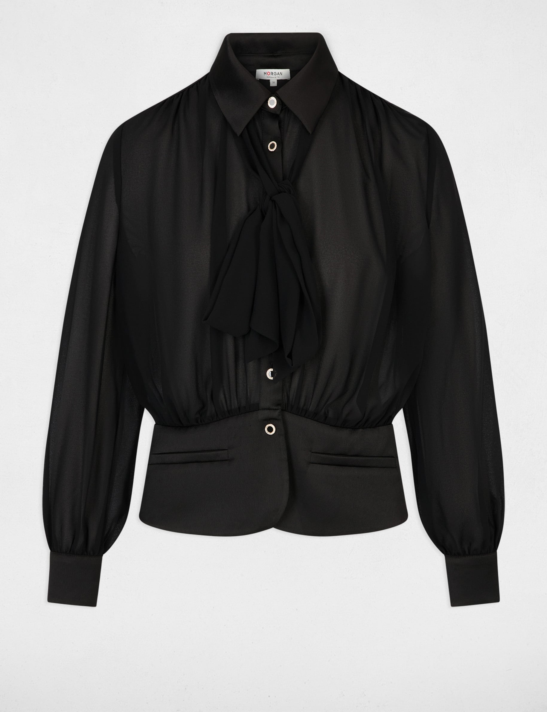 Blusa de gasa con lazada negro mujer