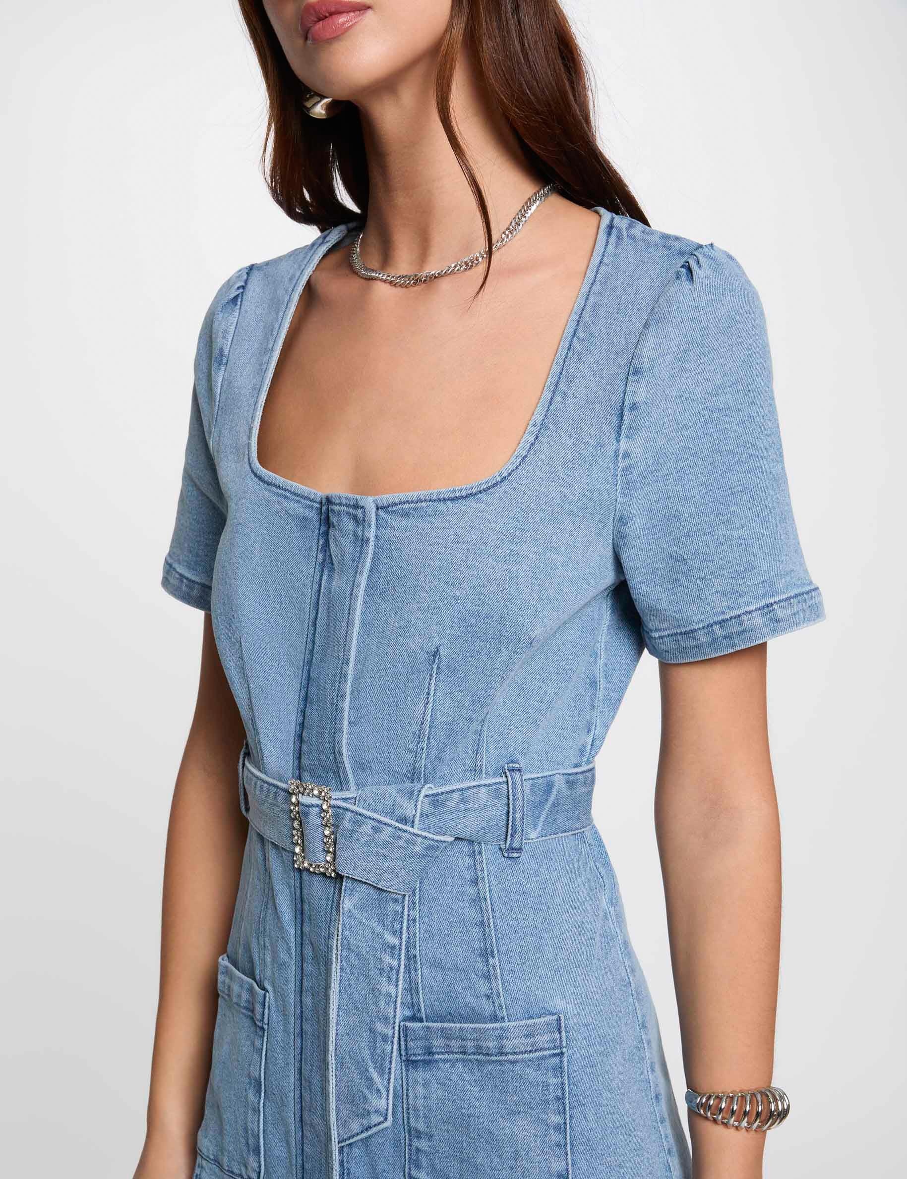 vestido de vaquero corto recto denim doble stone mujer Vestido de vaquero corto recto denim doble stone mujer