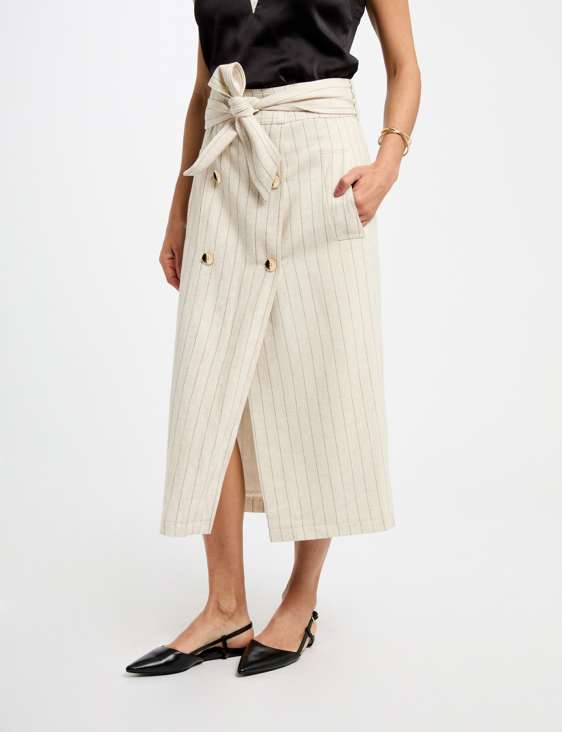 falda midi con rayas beige mujer Falda midi con rayas beige mujer