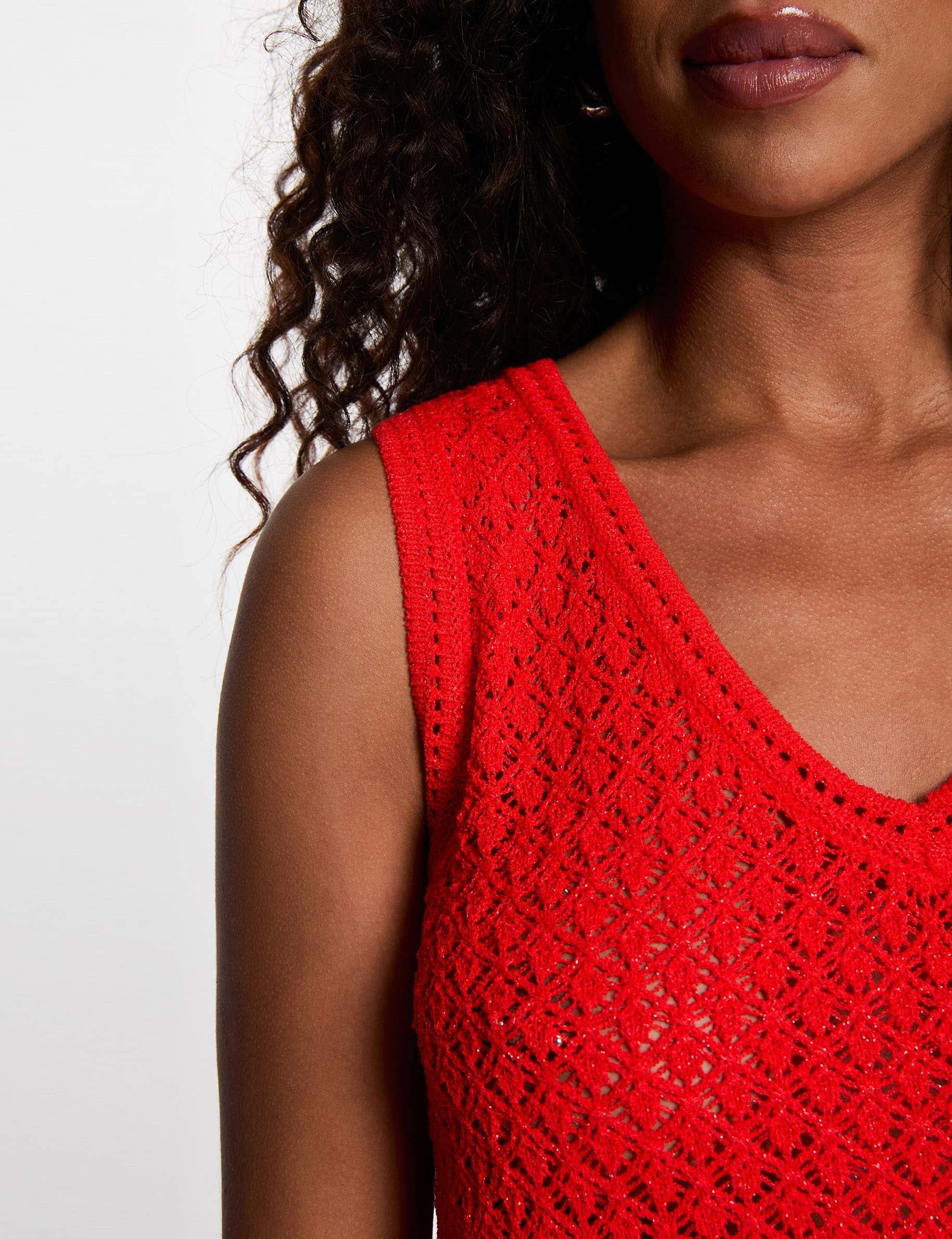 Top de crochet con cuello en v rojo vivo mujer