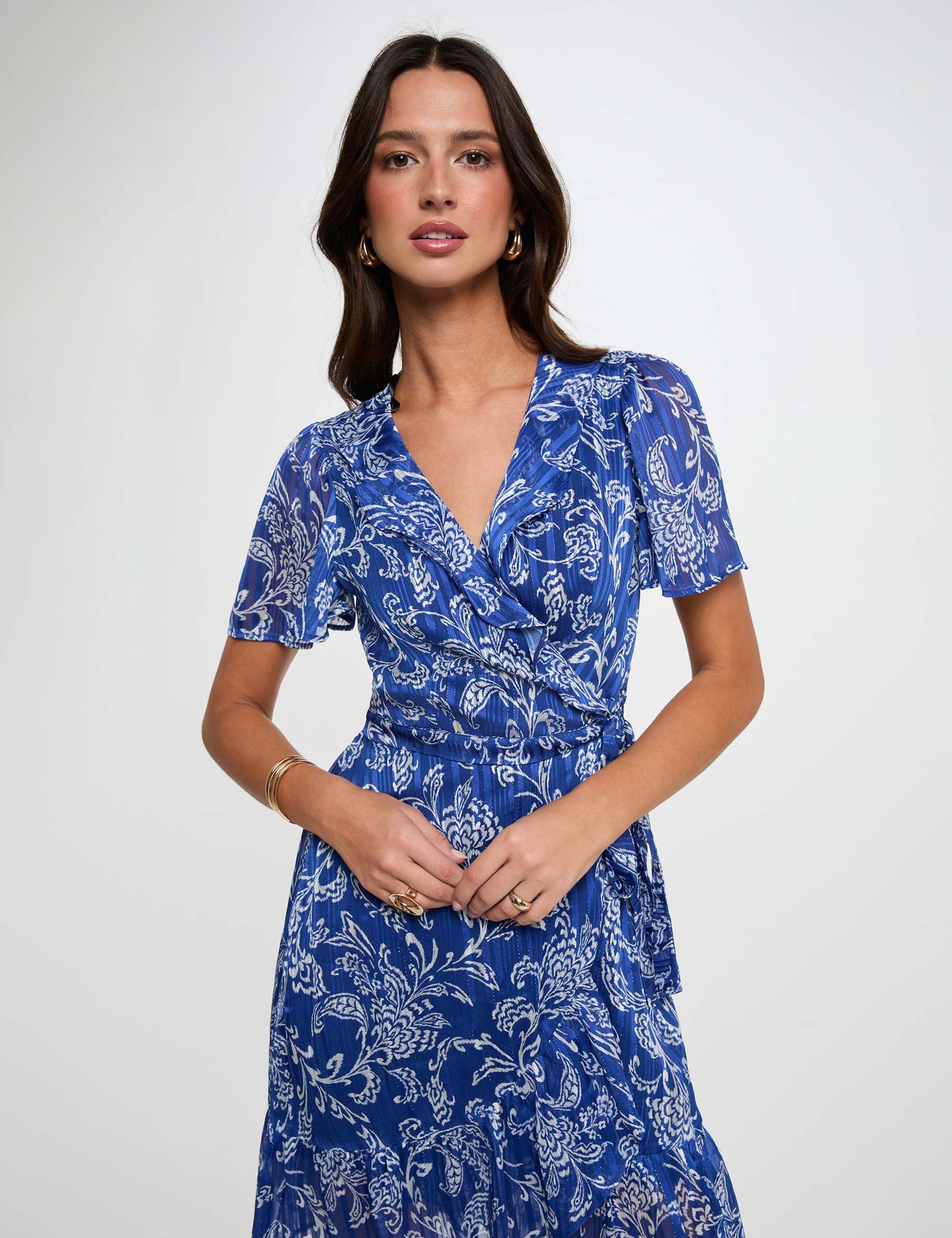 Vestido corto con cuello en V multicolor mujer