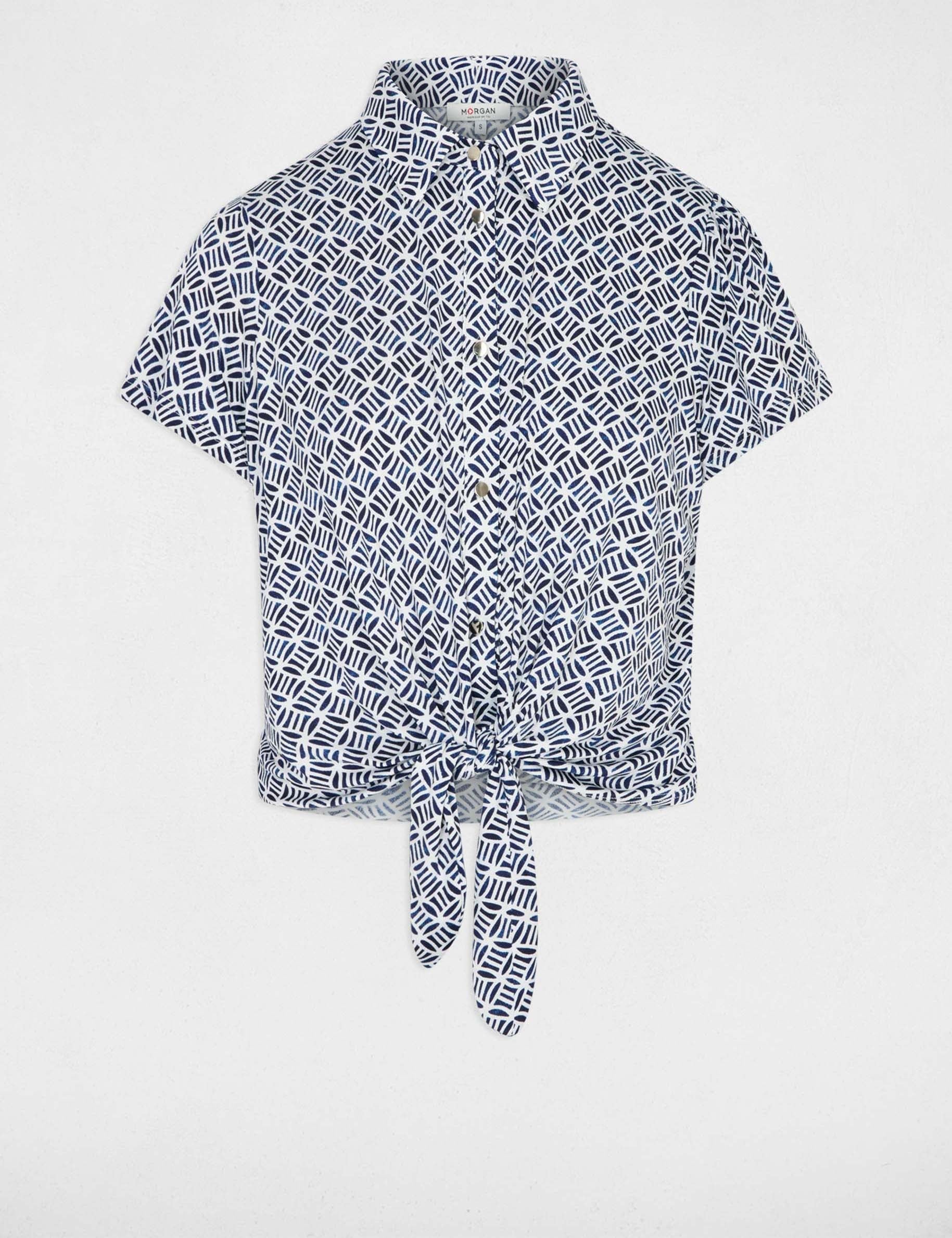 Camisa anudada con cuello abierto blanco mujer