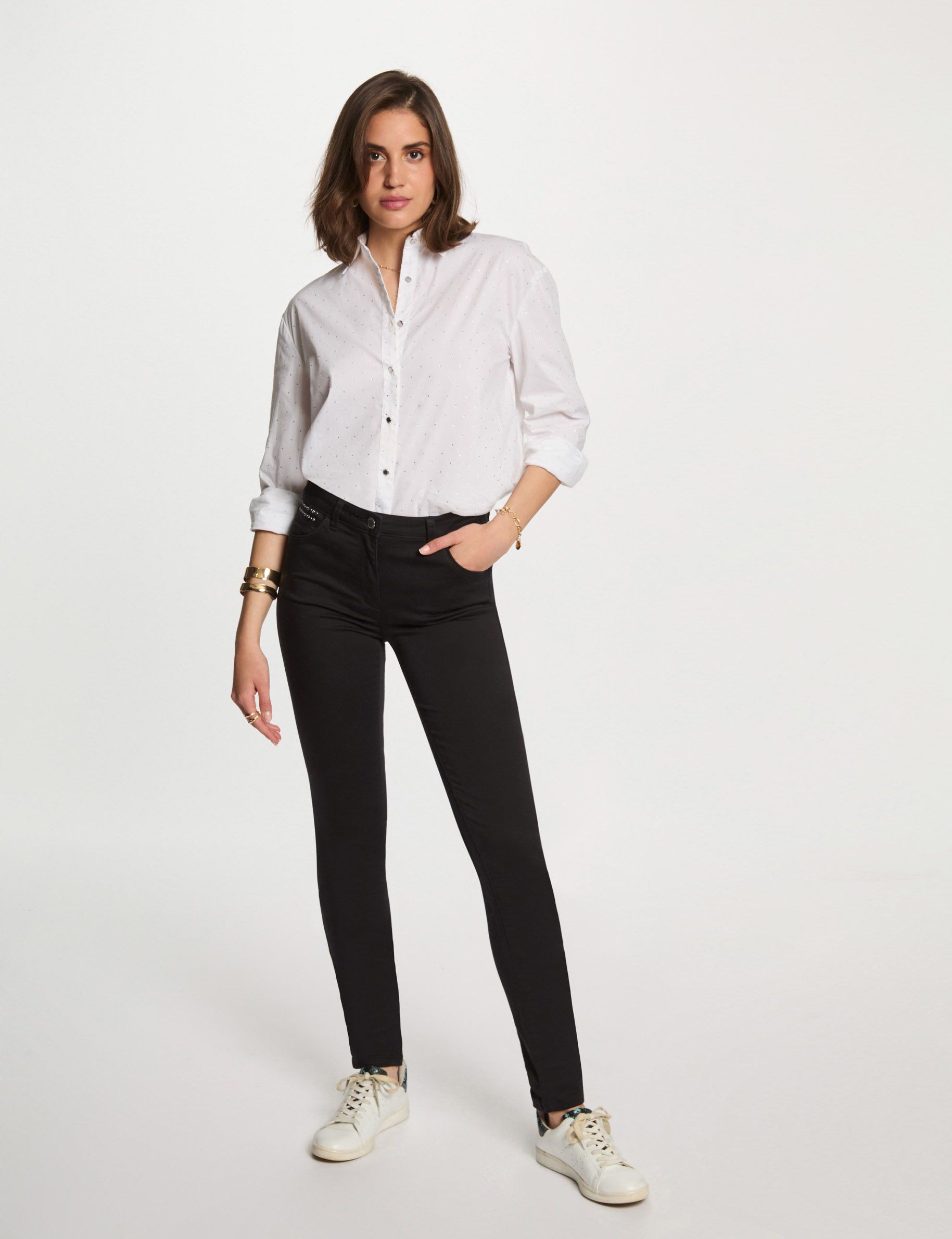 pantalon slim efecto mojado negro mujer Pantalón slim efecto mojado negro mujer