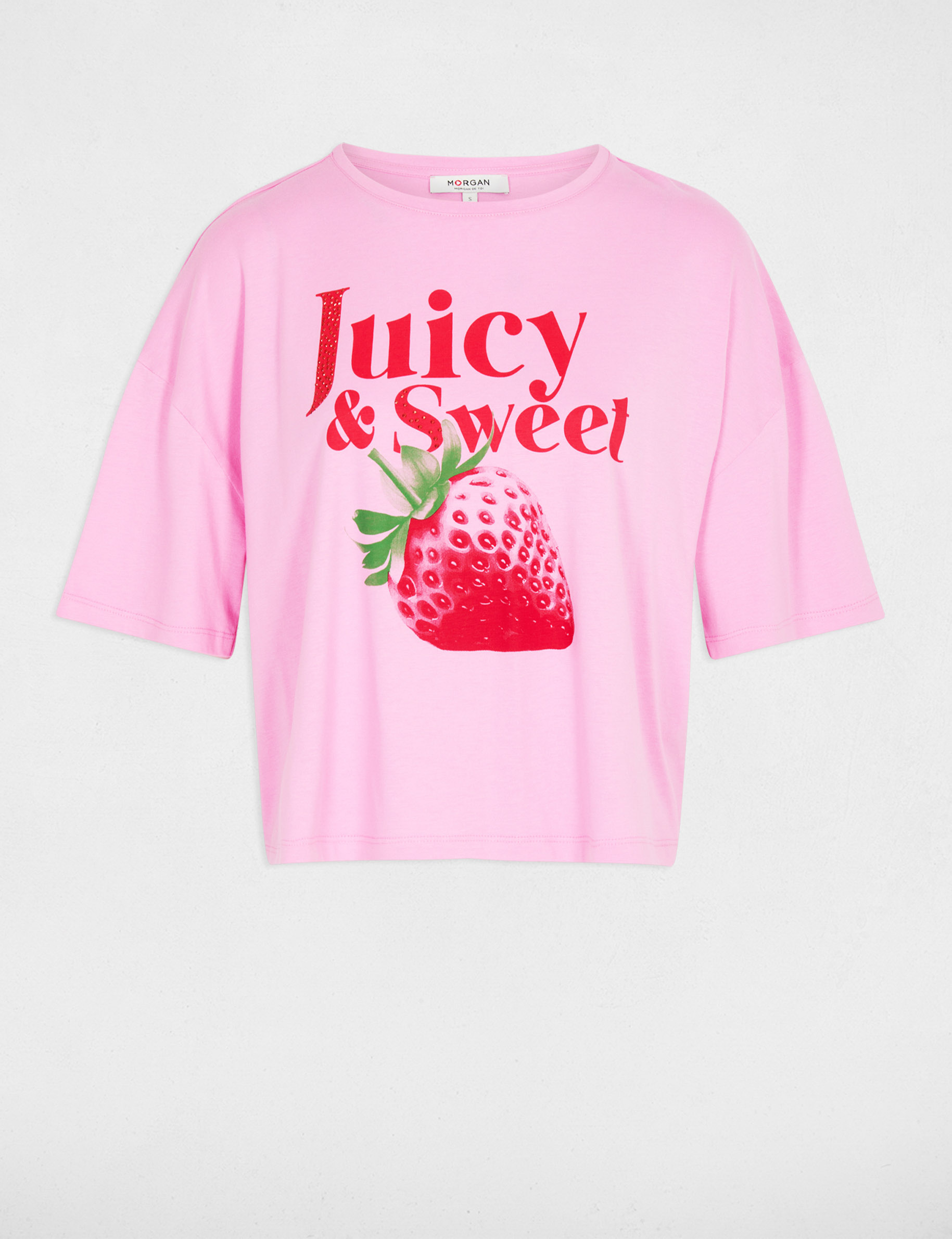 Camiseta cropped estampada rosa mujer