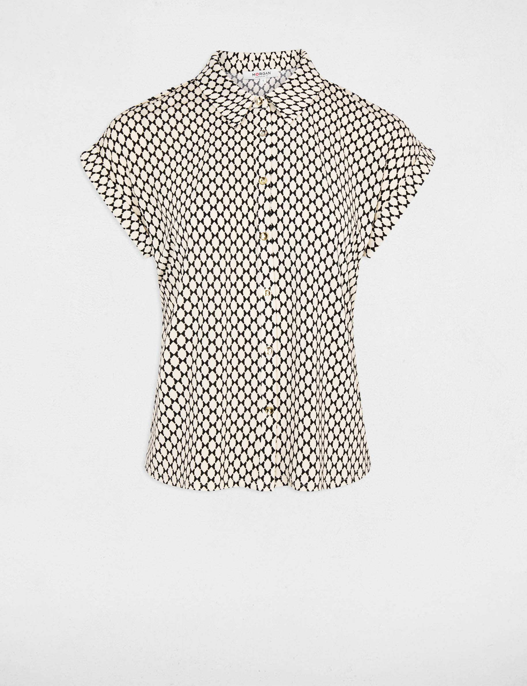 Camisa satinada con cuello vuelto marfil mujer