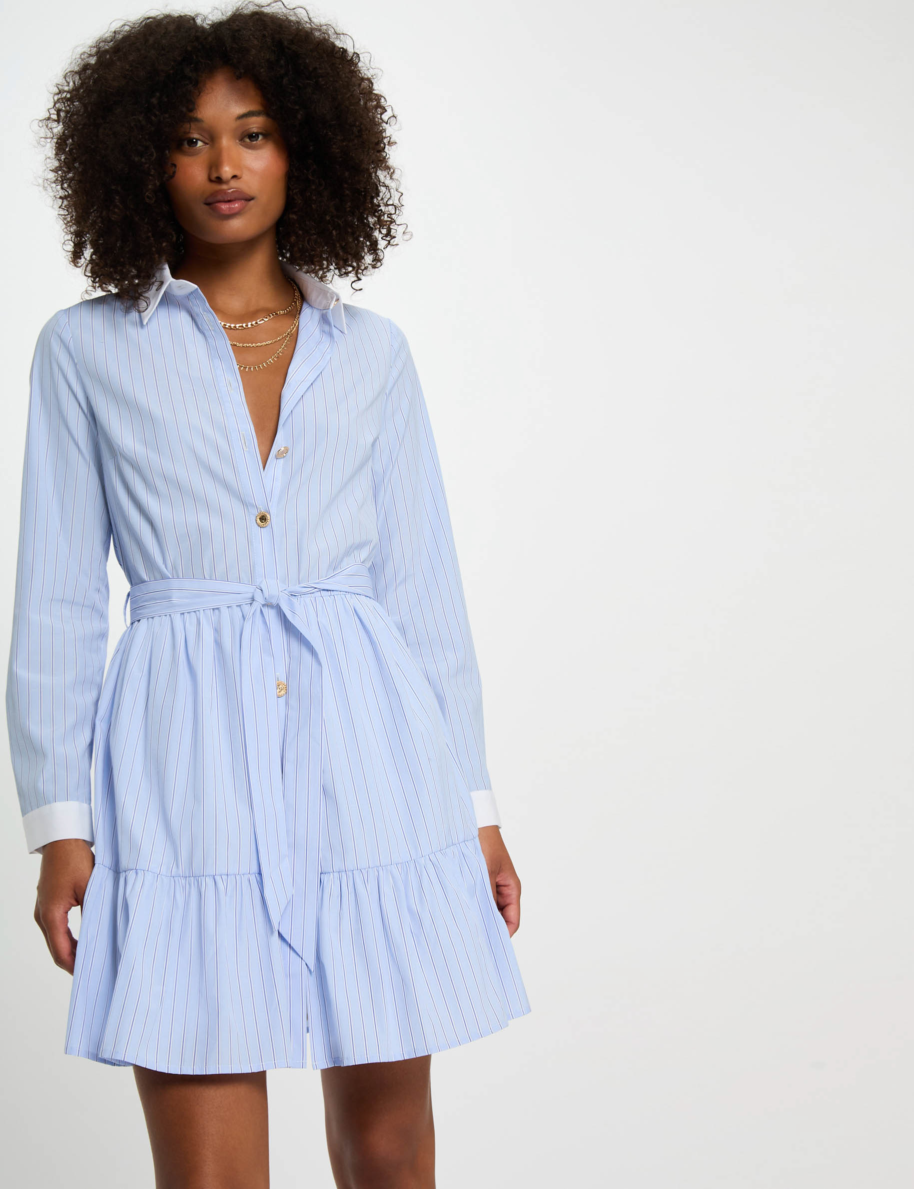 vestido corto evase rayas azul cielo mujer Vestido corto evasé rayas azul cielo mujer