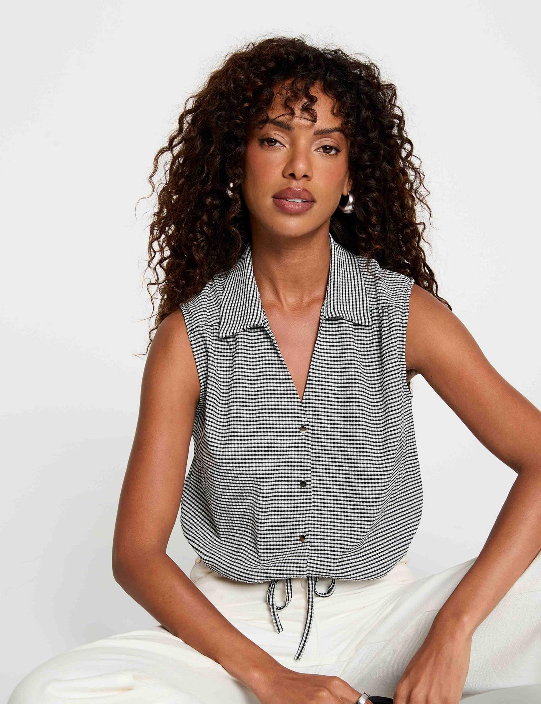 Camisa sin mangas anudada negro mujer