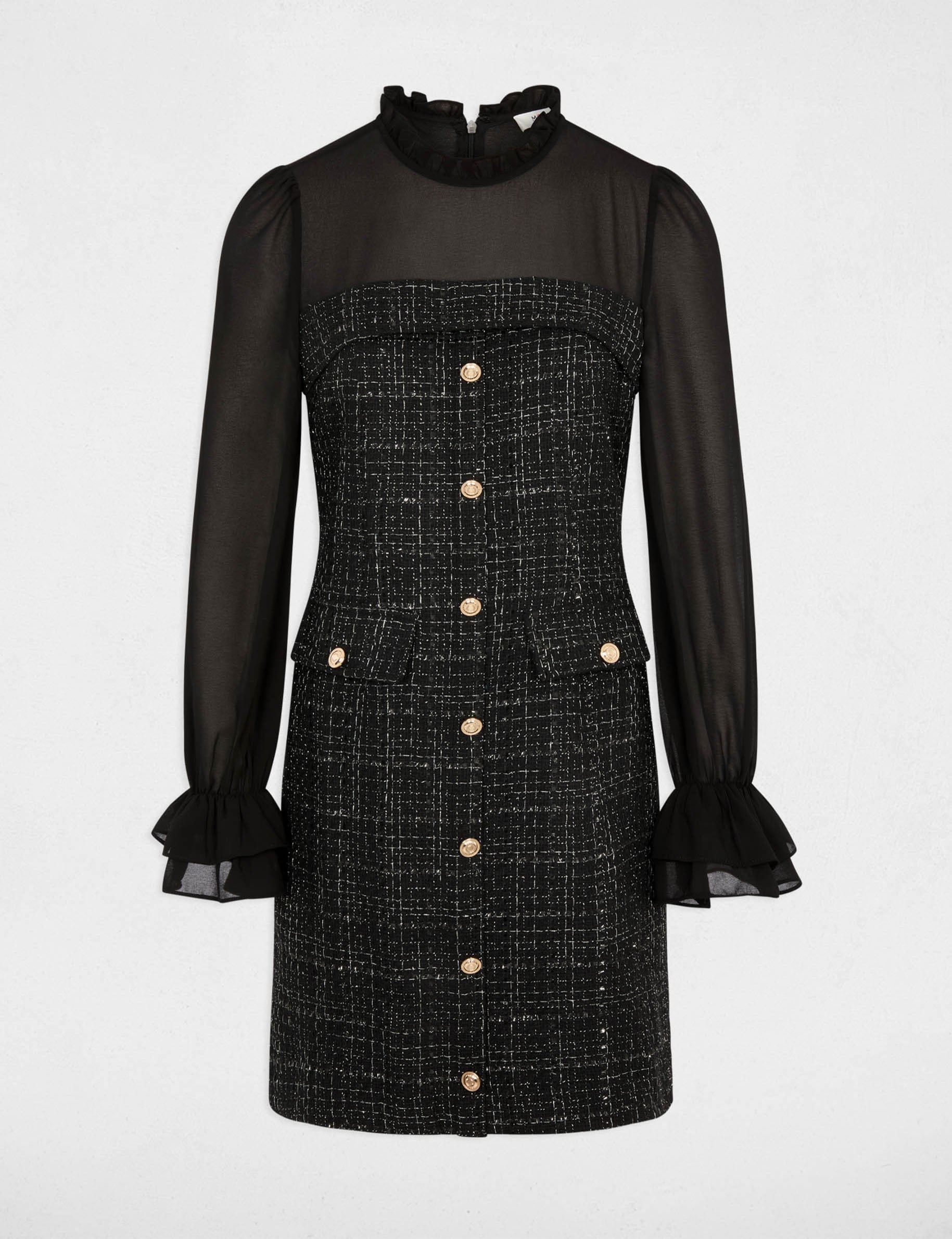 Vestido de tweed con mangas largas negro mujer