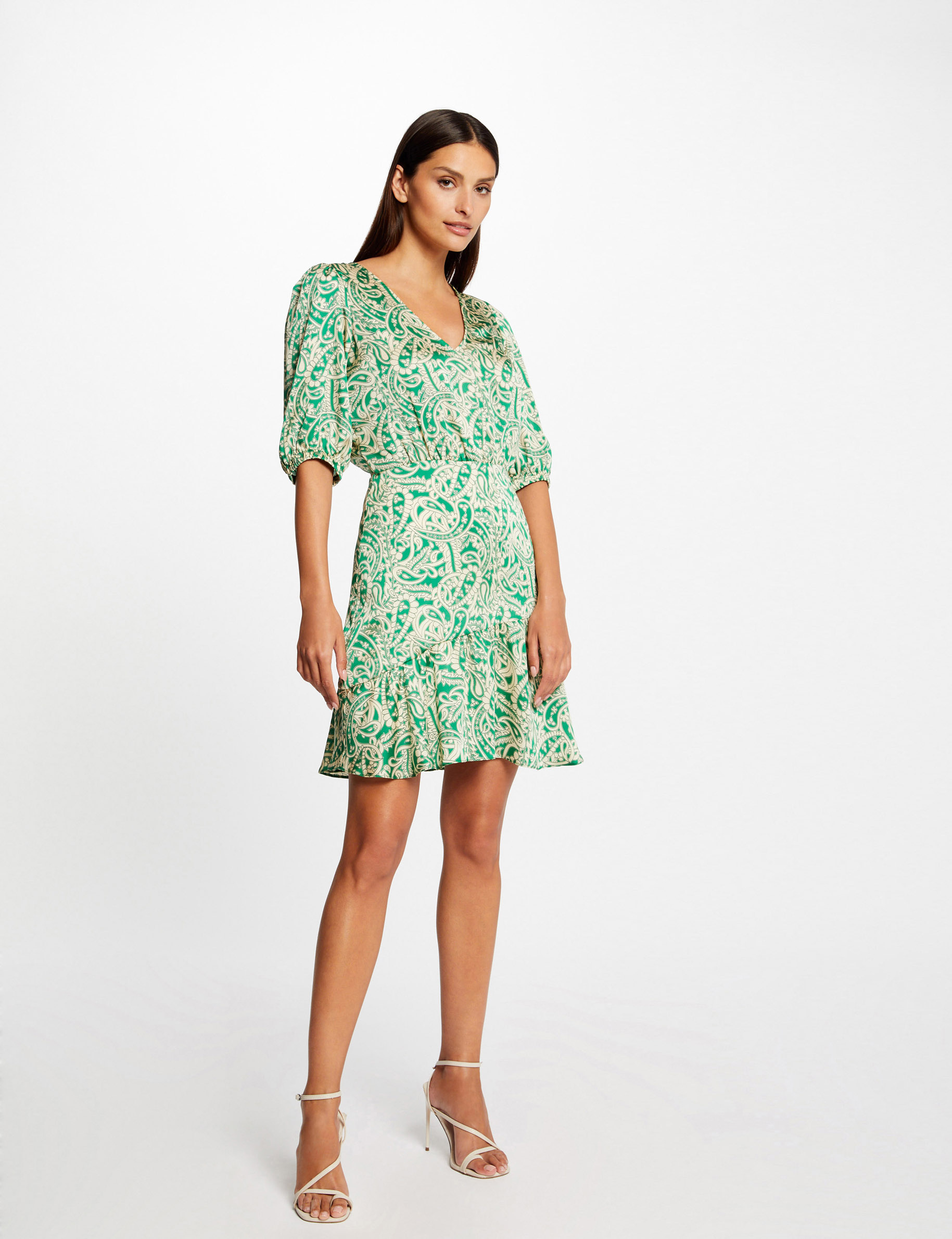 Vestido entallado de satén estampado multico mujer