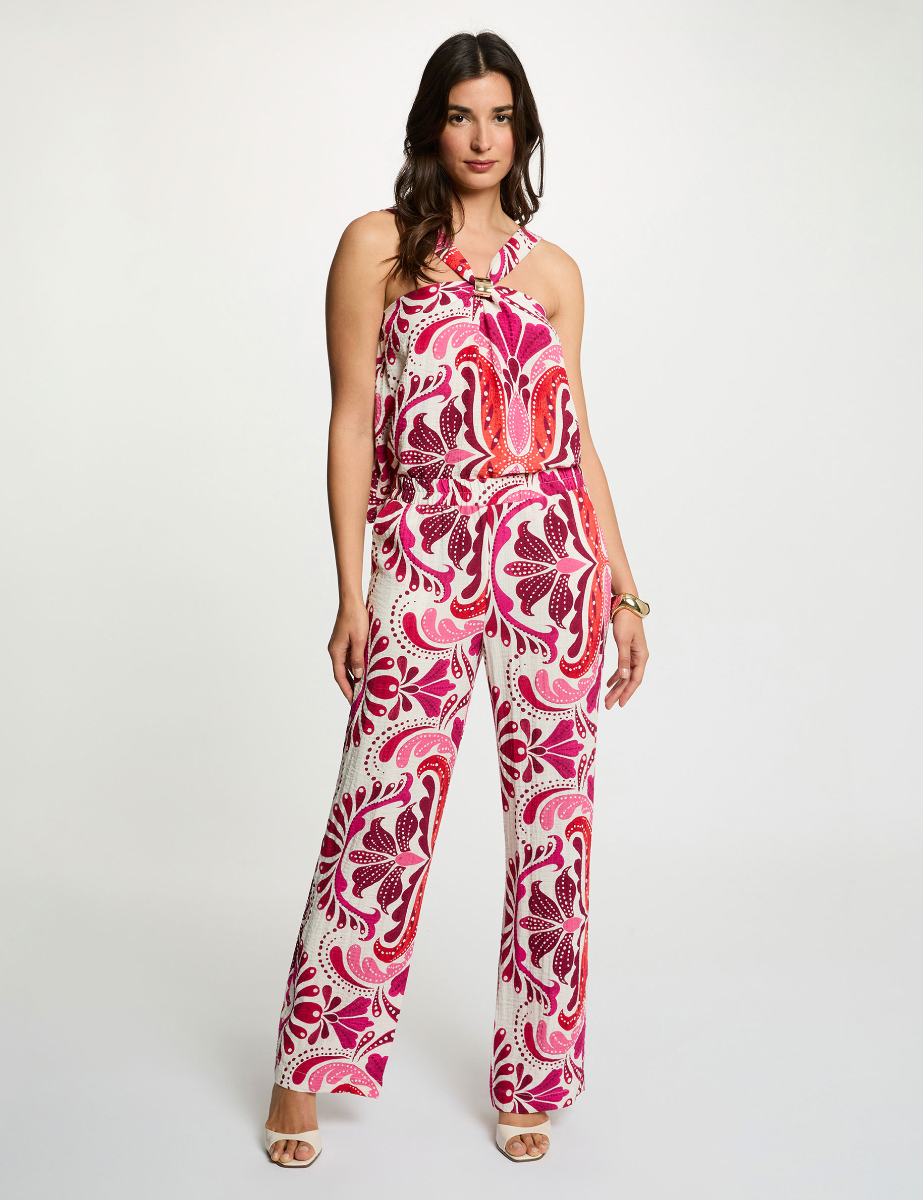Pantal&oacute;n recto fluido multicolor mujer