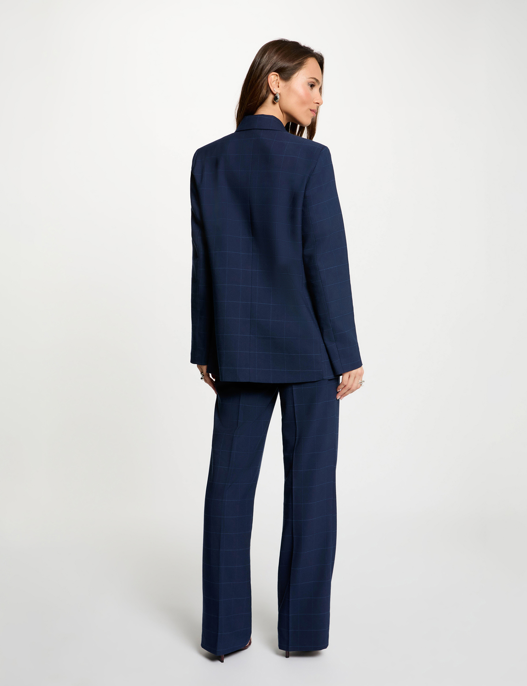Blazer recto de cuadros azul marino mujer