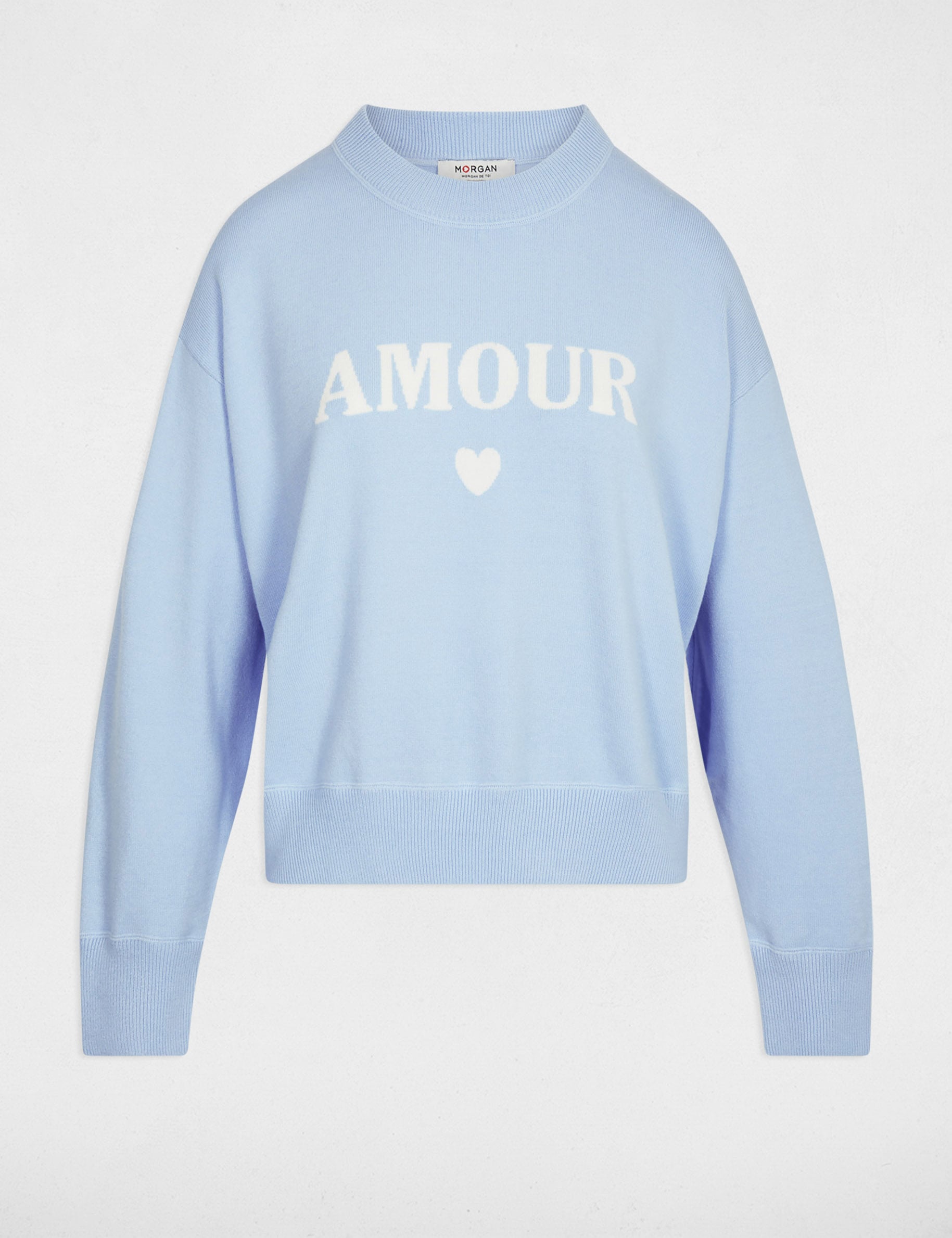 Jersey grueso con cuello redondo azul cielo mujer