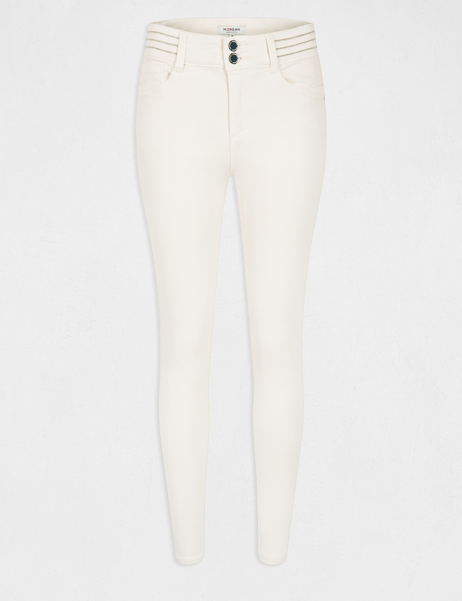 Pantalón slim con detalles tipo joya marfil mujer Pantalón slim con detalles tipo joya marfil mujer