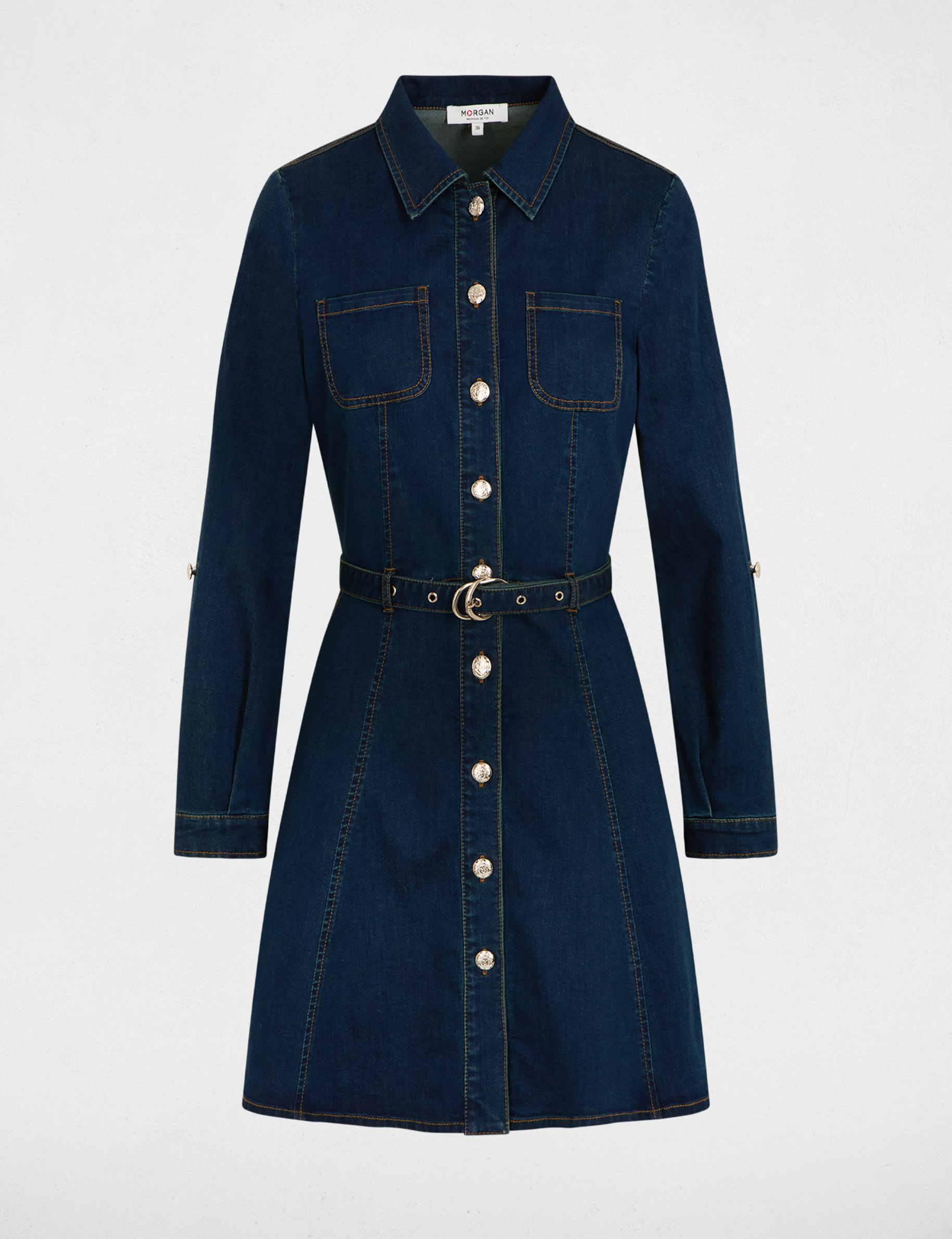 Vestido corto ajustado denim crudo mujer