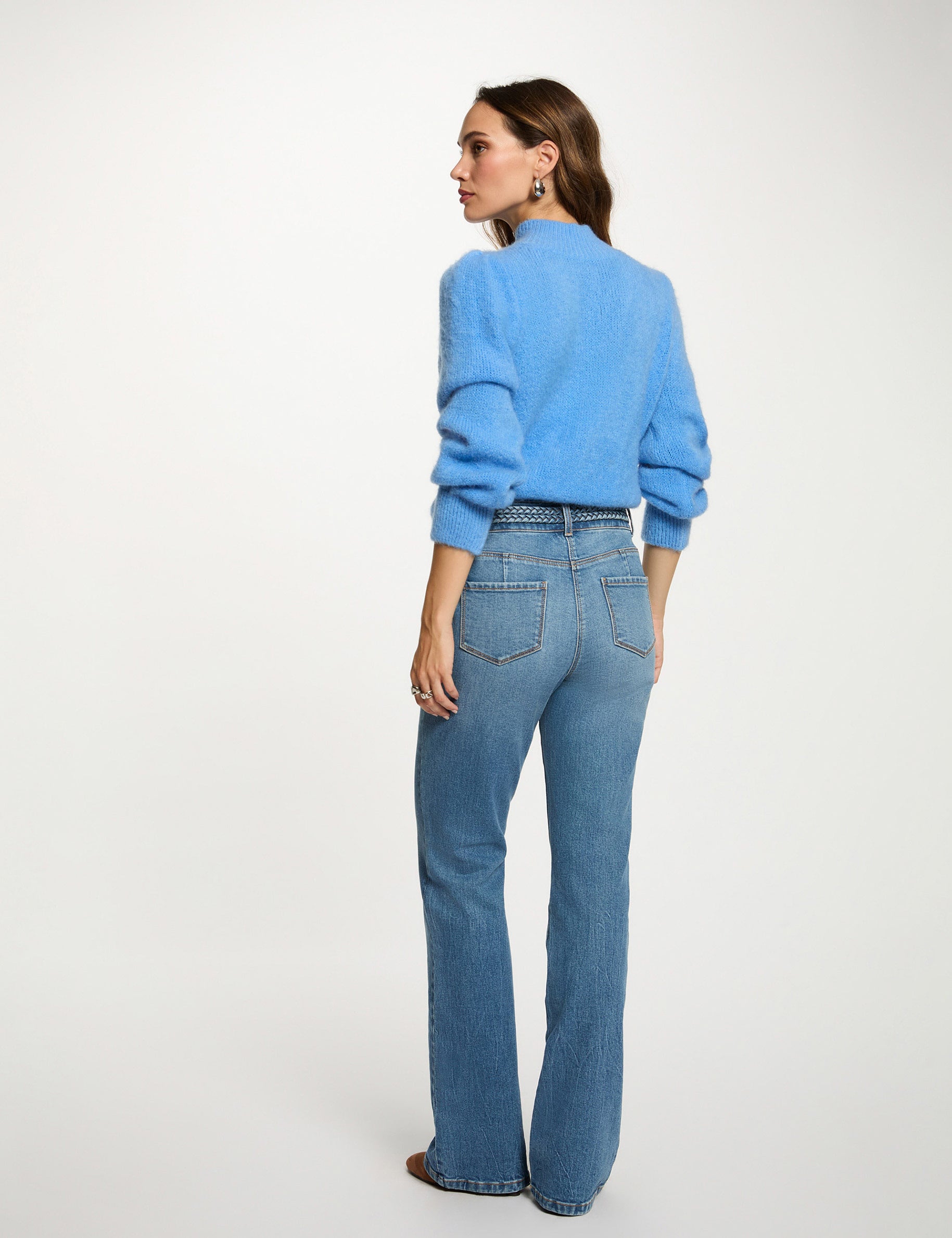 Jersey con cuello alto azul mujer