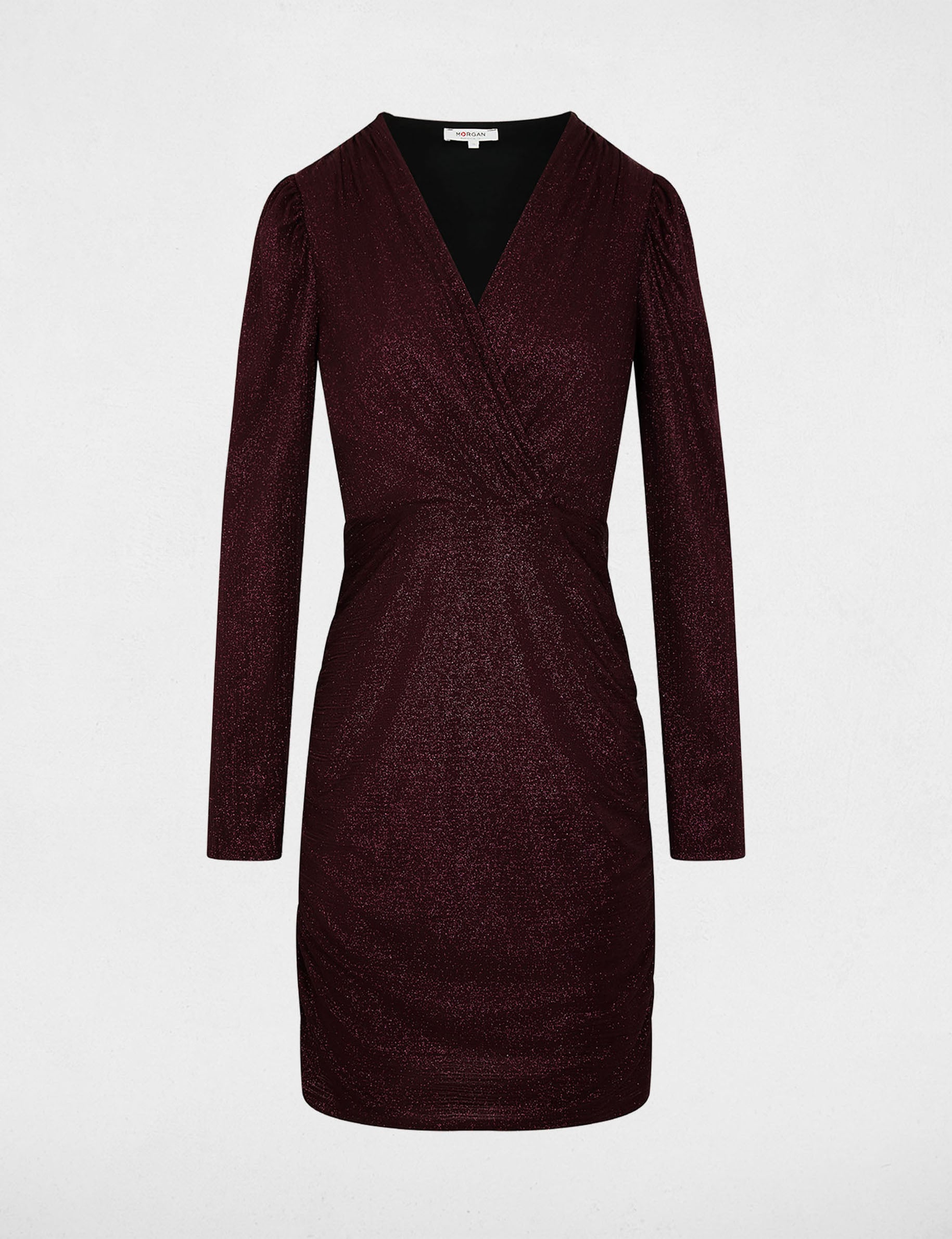 Vestido cruzado drapeado burdeos mujer