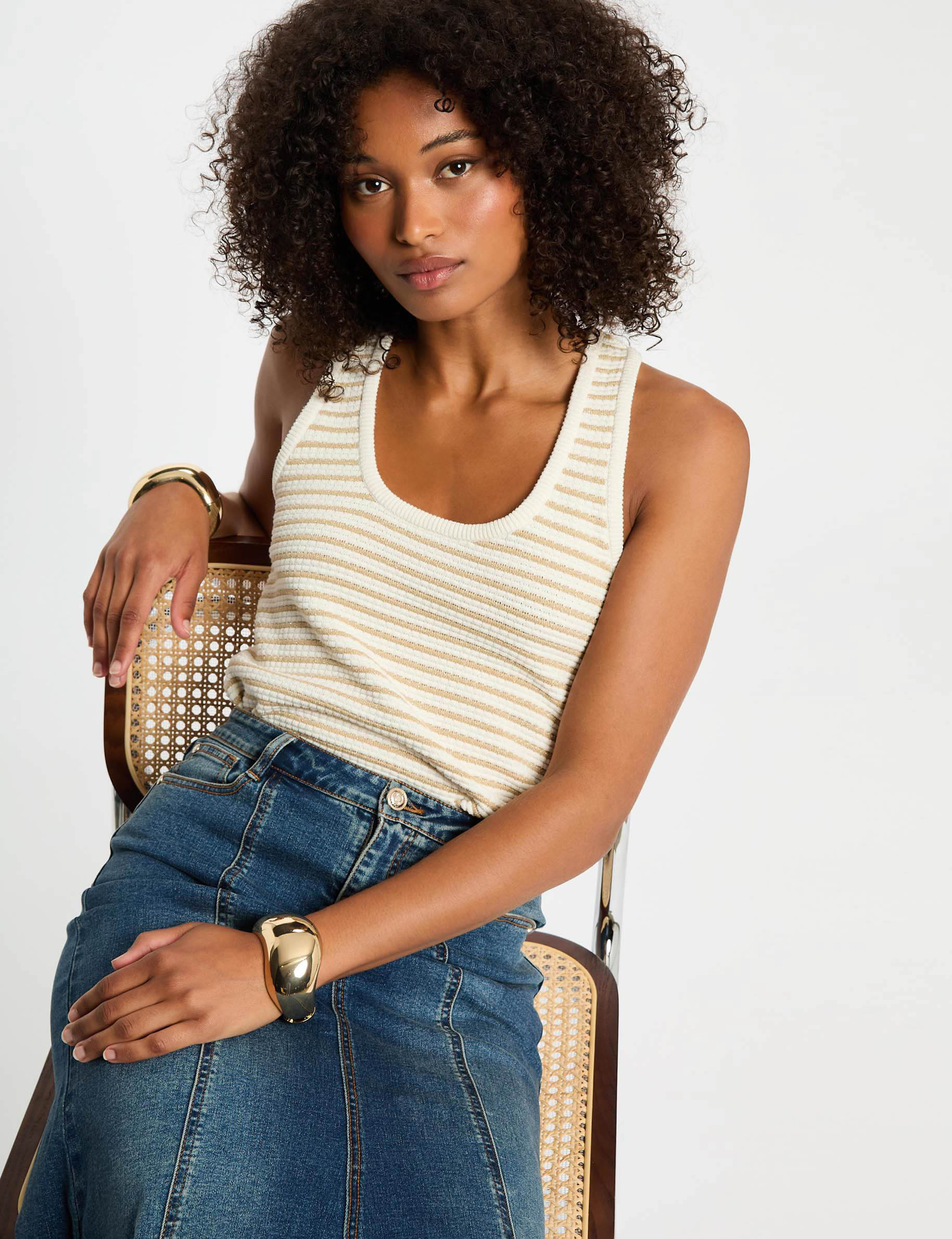 top punto con rayas blanco mujer Top punto con rayas blanco mujer